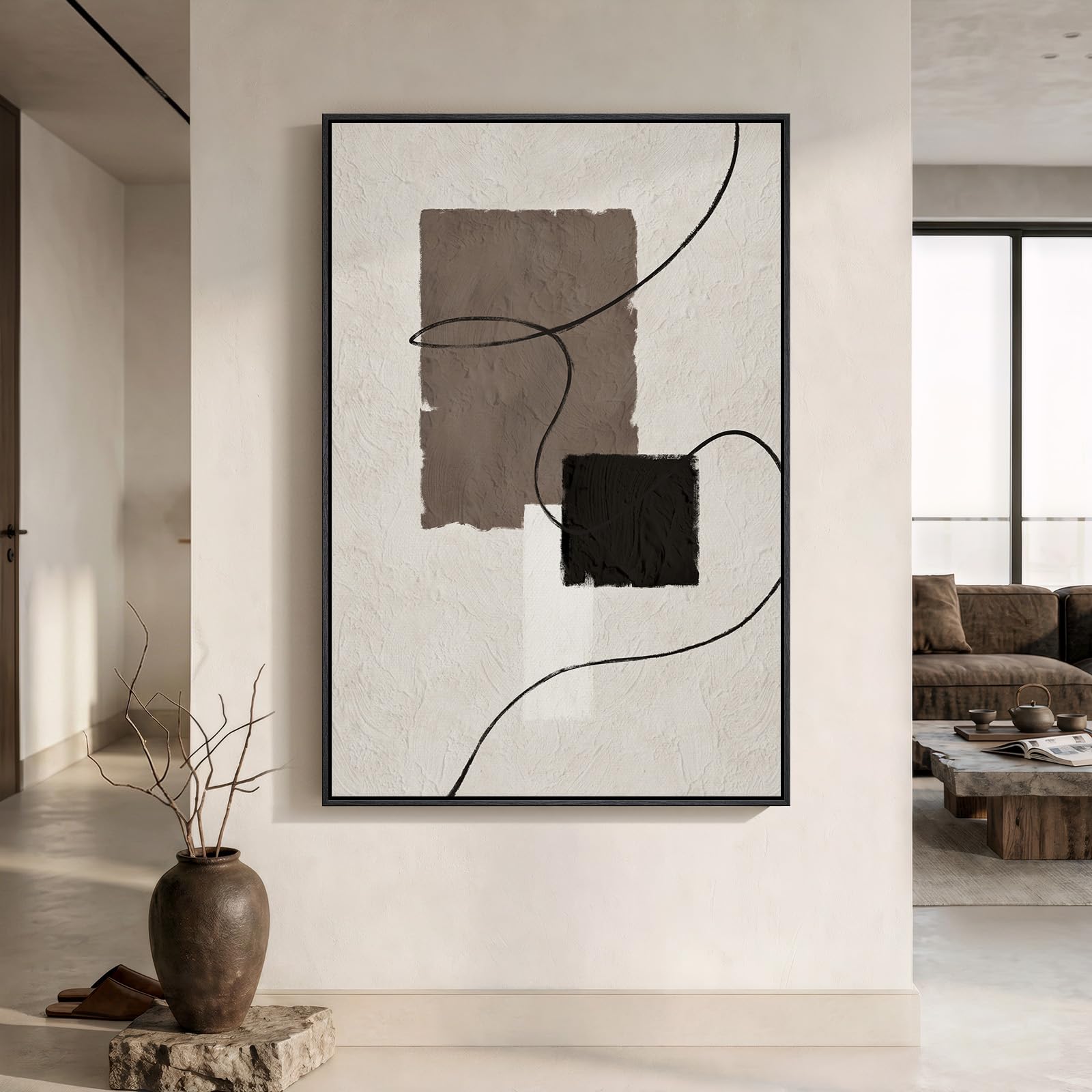 Large Framed Rustic Canvas Wall Art for Living Room, Brown Modern Abstract Landscape Prints Paintings Artwork for Walls, Horizontal Nature Pictures Wall Decor for Bedroom, Office, Farmhouse 30x60 In