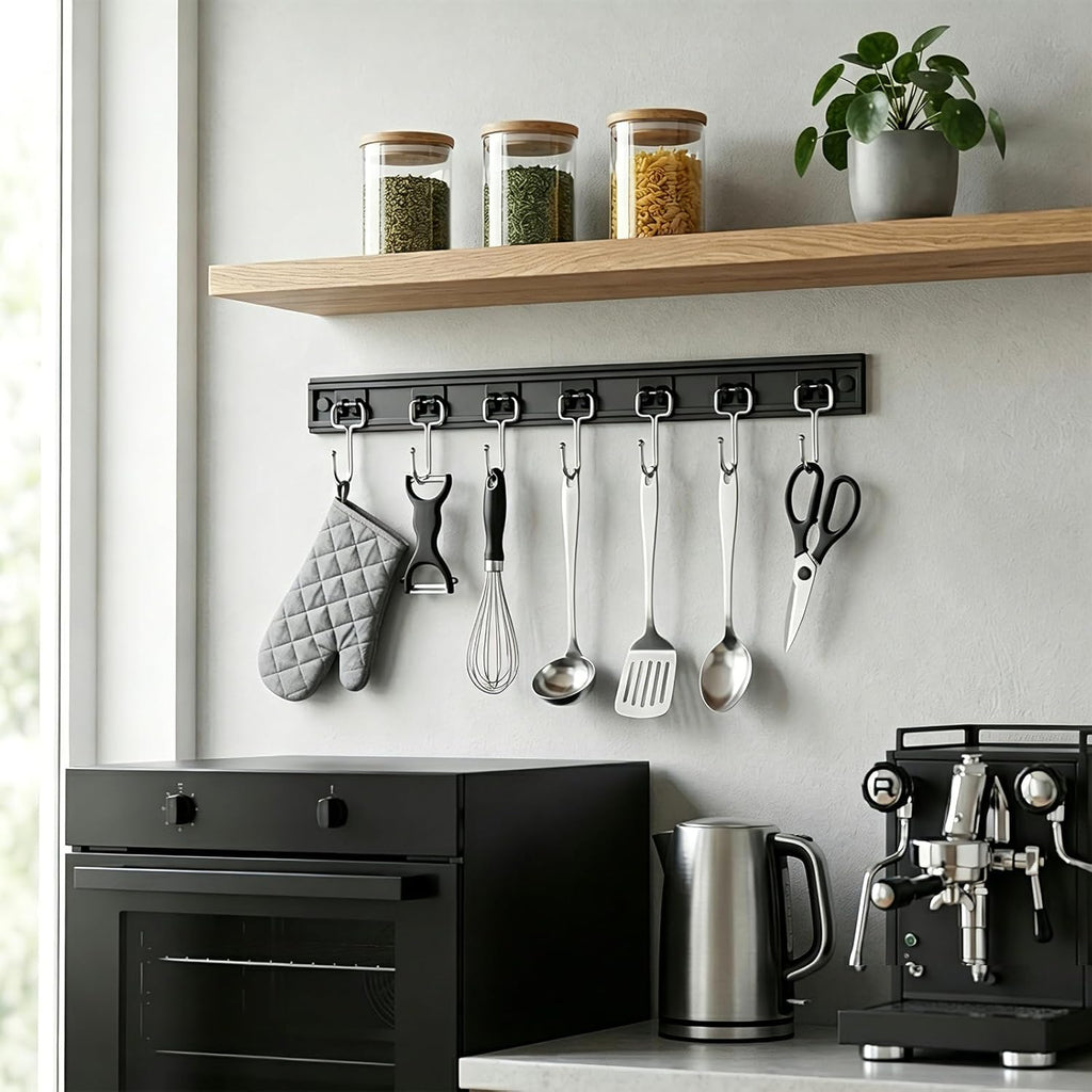Cociat 2PCS Utensil Racks with 8 Hooks 17 Inch Kitchen Utensil Holders Hanging Utensil Rack Multifunctional (17 inch)