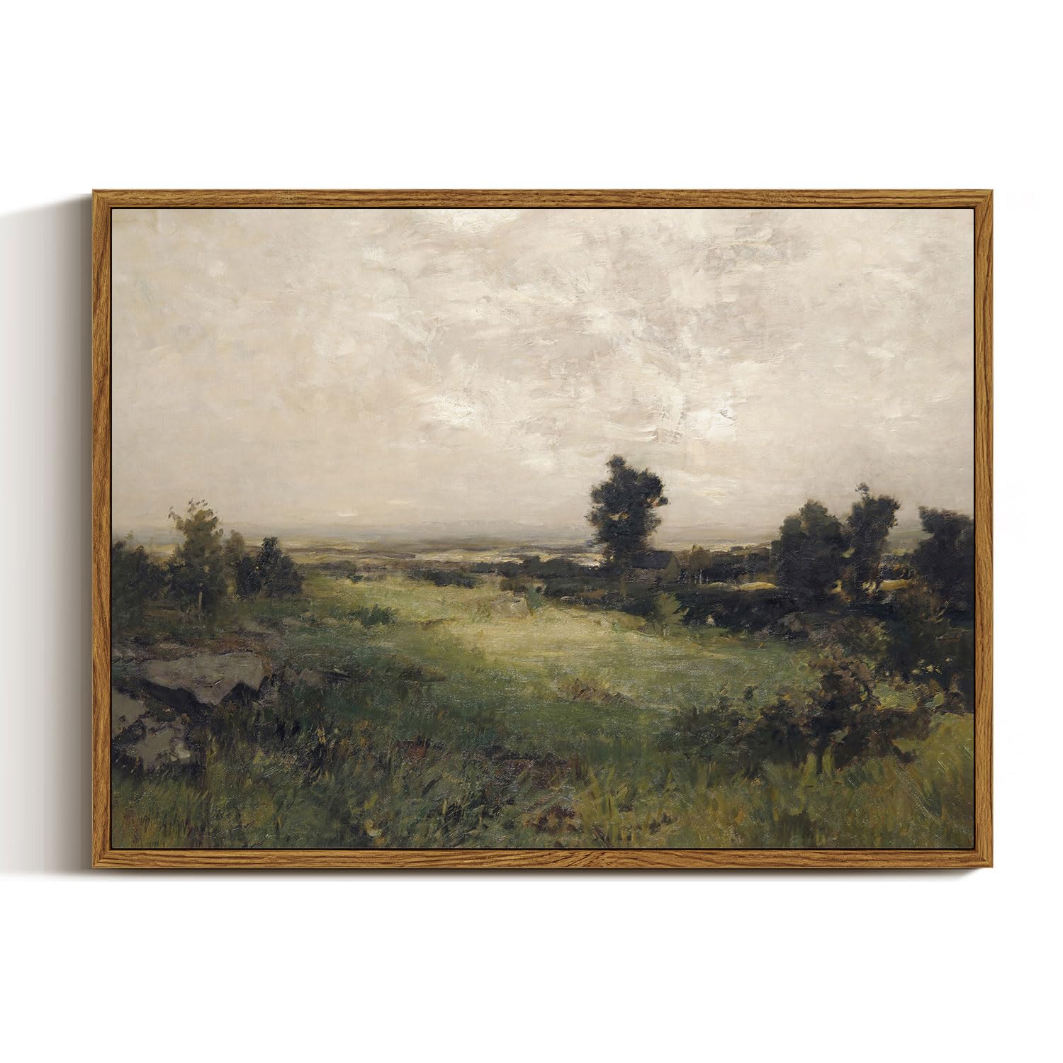 InSimSea Framed Canvas Wall Art Vintage Decor, Landscape Wall Art, Meadow with Flowers Art, Modern Farmhouse Decor, Cottagecore Bedroom Bathroom Office Decorations, 24"x36"