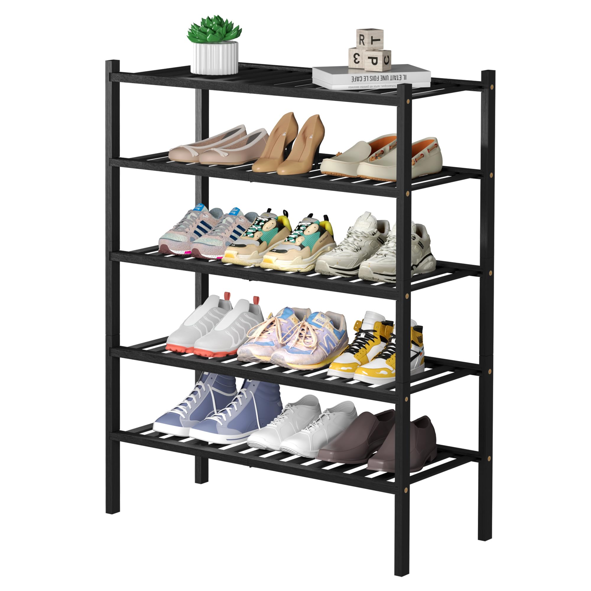 ROMGUAR CRAFT 3 Tier Bamboo Shoe Rack for Closet Free Standing Wood Shoe Shelf Storage Organizer for Entryway Small Space Stackable 27"x11"x20" (Natural)