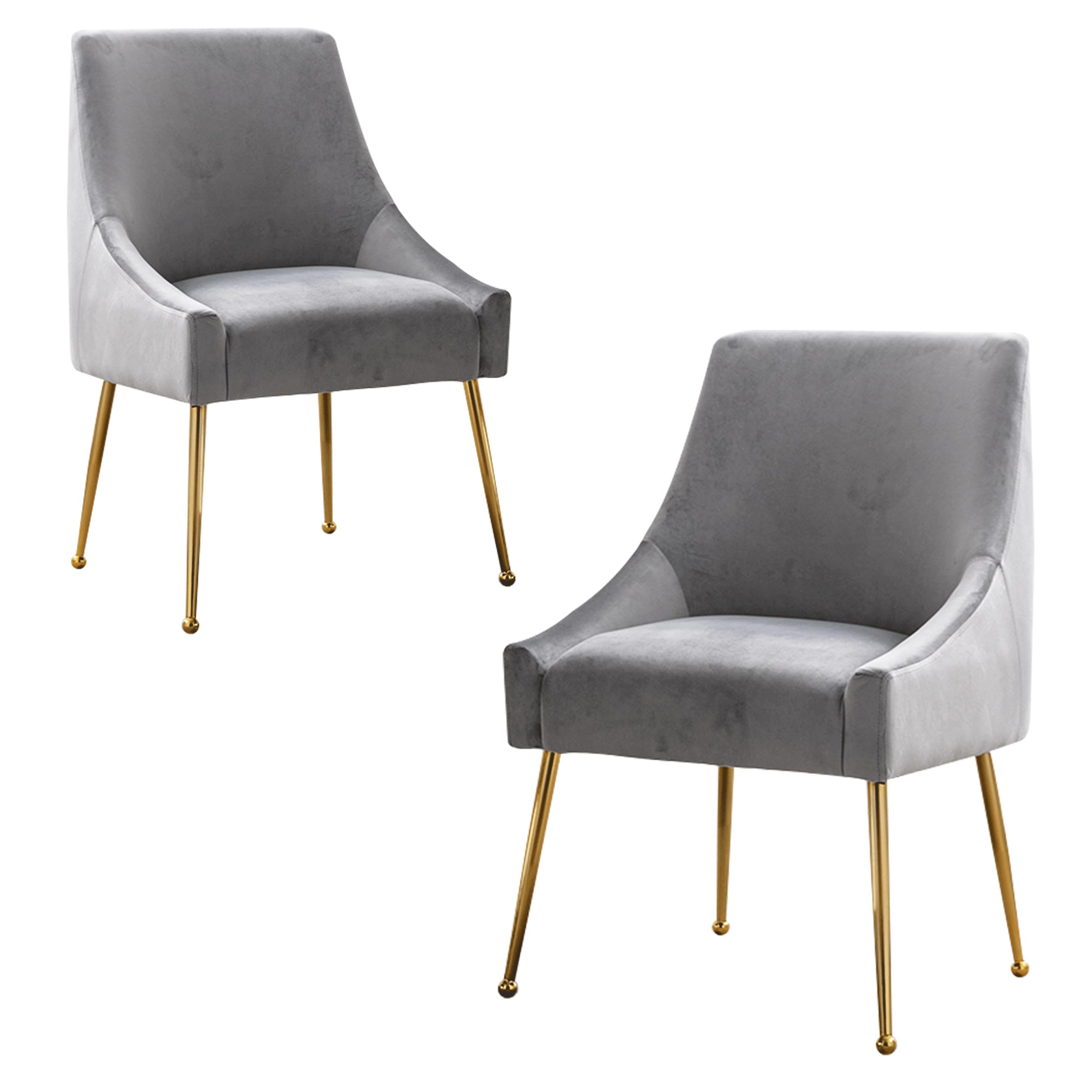 Modern Velvet Dining Chairs Set of 2, Contemporary Upholstered Furniture Collection with Polished Gold Metal Legs, Elegant Accent Chairs for Kitchen Living Room(Grey)