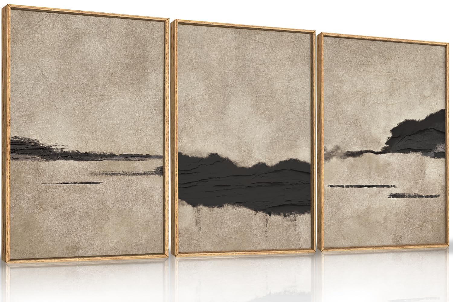 Abstract Natural Landscape Framed Canvas Wall Art Set, Watercolor Tan Green Beige Wall Decor, Minimalist Neutral Modern Scenery Artwork for Living Room, Bedroom,Farmhouse- 40"x20"x1