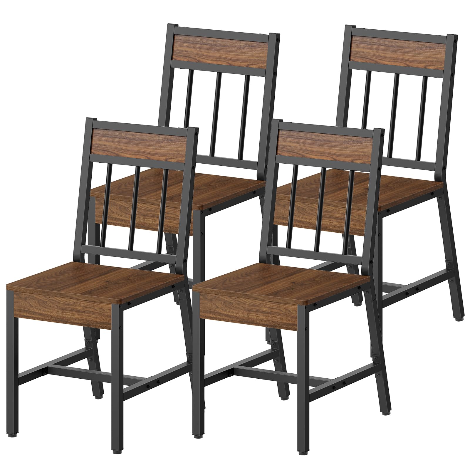YATINEY Dining Chairs Set of 2, Industrial Kitchen Chairs with Metal Frame, Slanted Back, Wooden Dining Chair Set, for Kitchen, Living Room, Rustic Brown and Black CY03L2BR