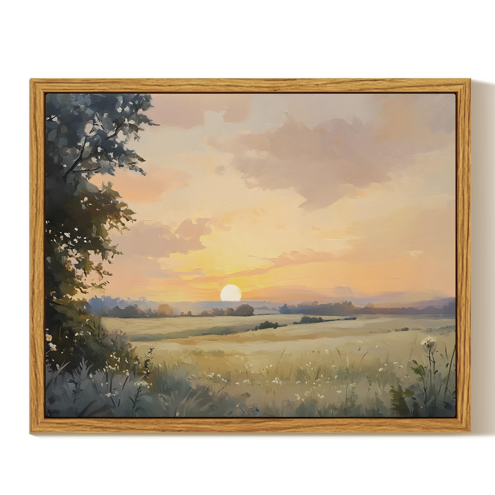 InSimSea Framed Canvas Wall Art Vintage Decor, Landscape Wall Art, Meadow with Flowers Art, Modern Farmhouse Decor, Cottagecore Bedroom Bathroom Office Decorations, 24"x36"