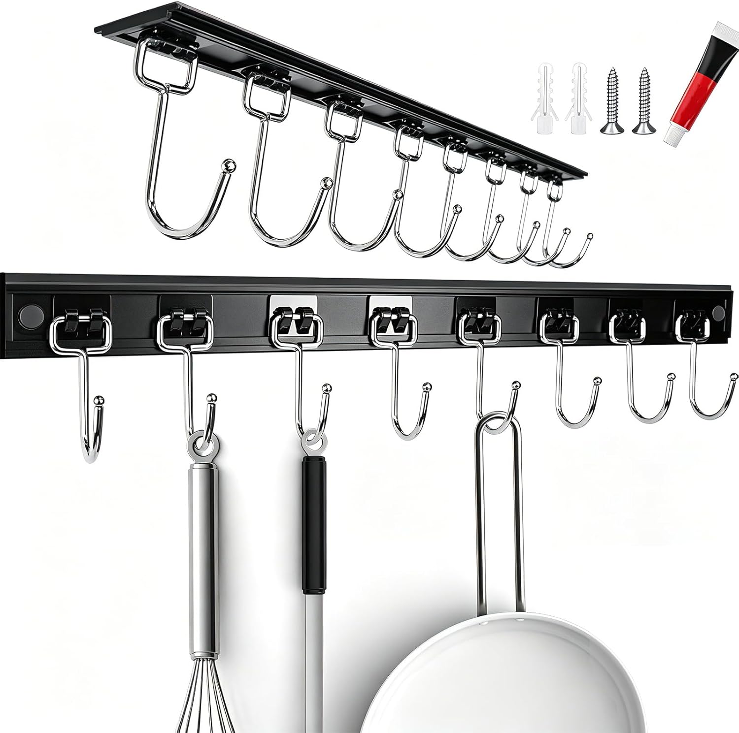 Cociat 2PCS Utensil Racks with 8 Hooks 17 Inch Kitchen Utensil Holders Hanging Utensil Rack Multifunctional (17 inch)