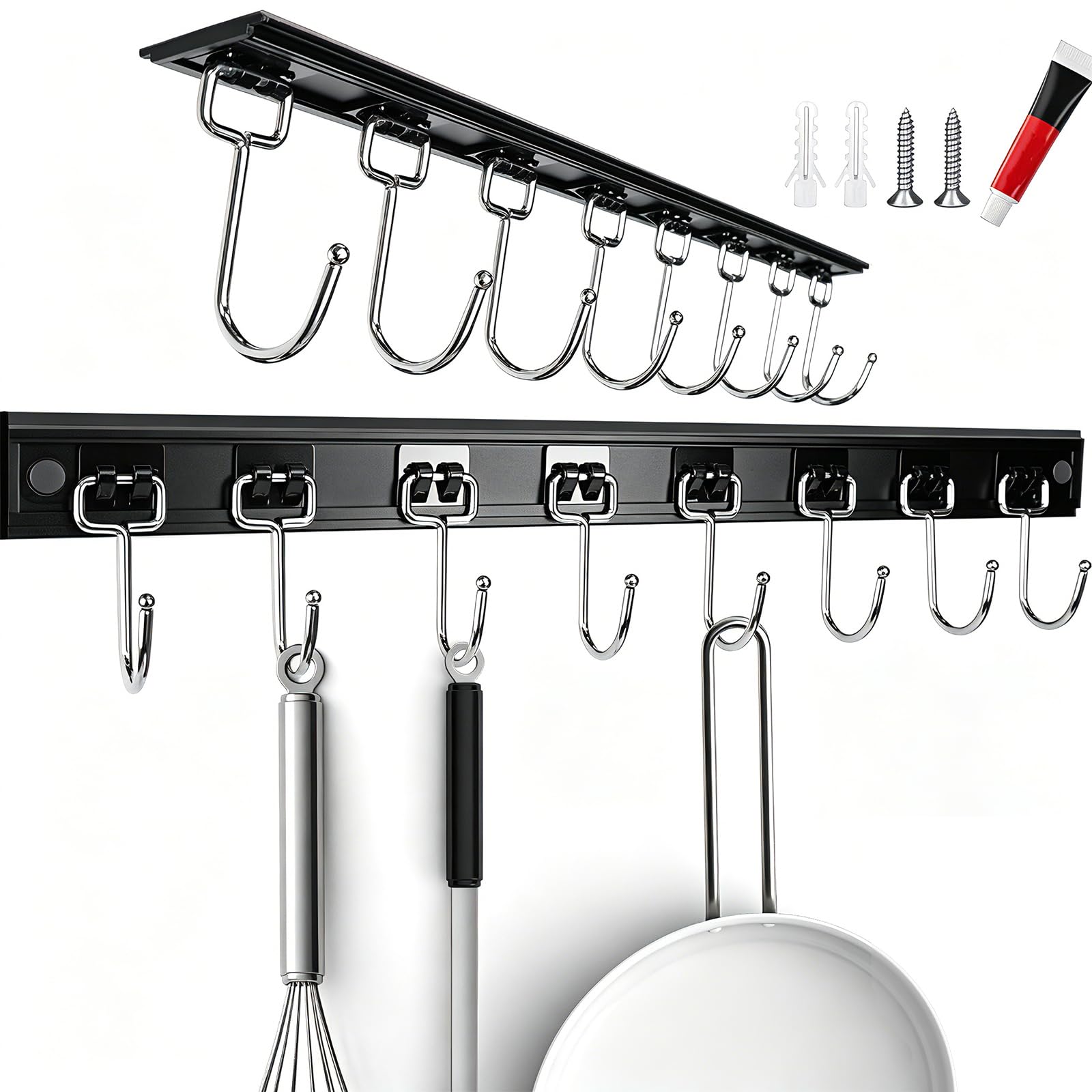 Cociat 2PCS Utensil Racks with 8 Hooks 17 Inch Kitchen Utensil Holders Hanging Utensil Rack Multifunctional (17 inch)