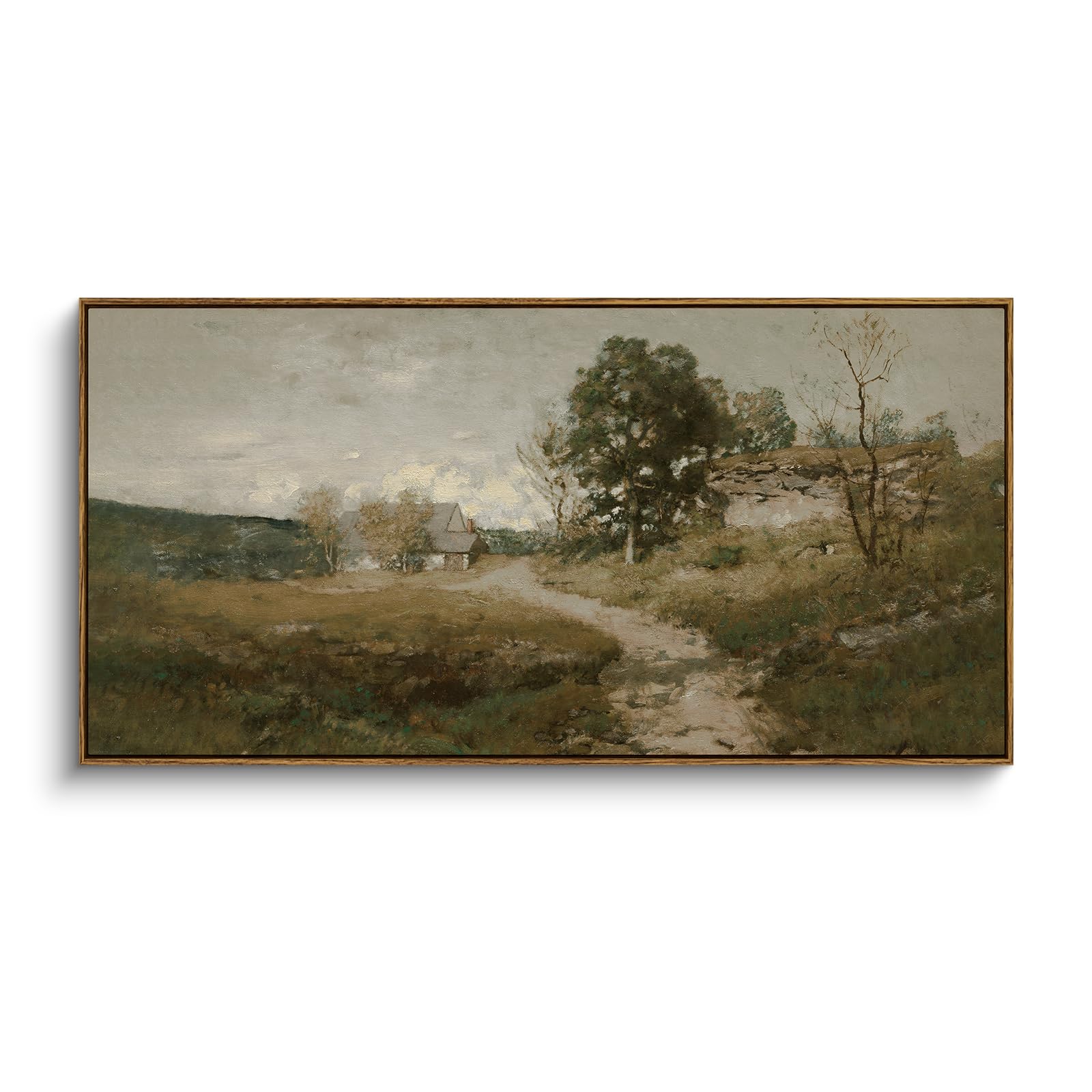 InSimSea Extra Large Framed Vintage Wall Art, Living Room Country Farmhouse Decor, Wilderness Landscape Paintings, Canvas Prints, Retro Farm Long Picture for Bedroom Above of Bed,24x48inch