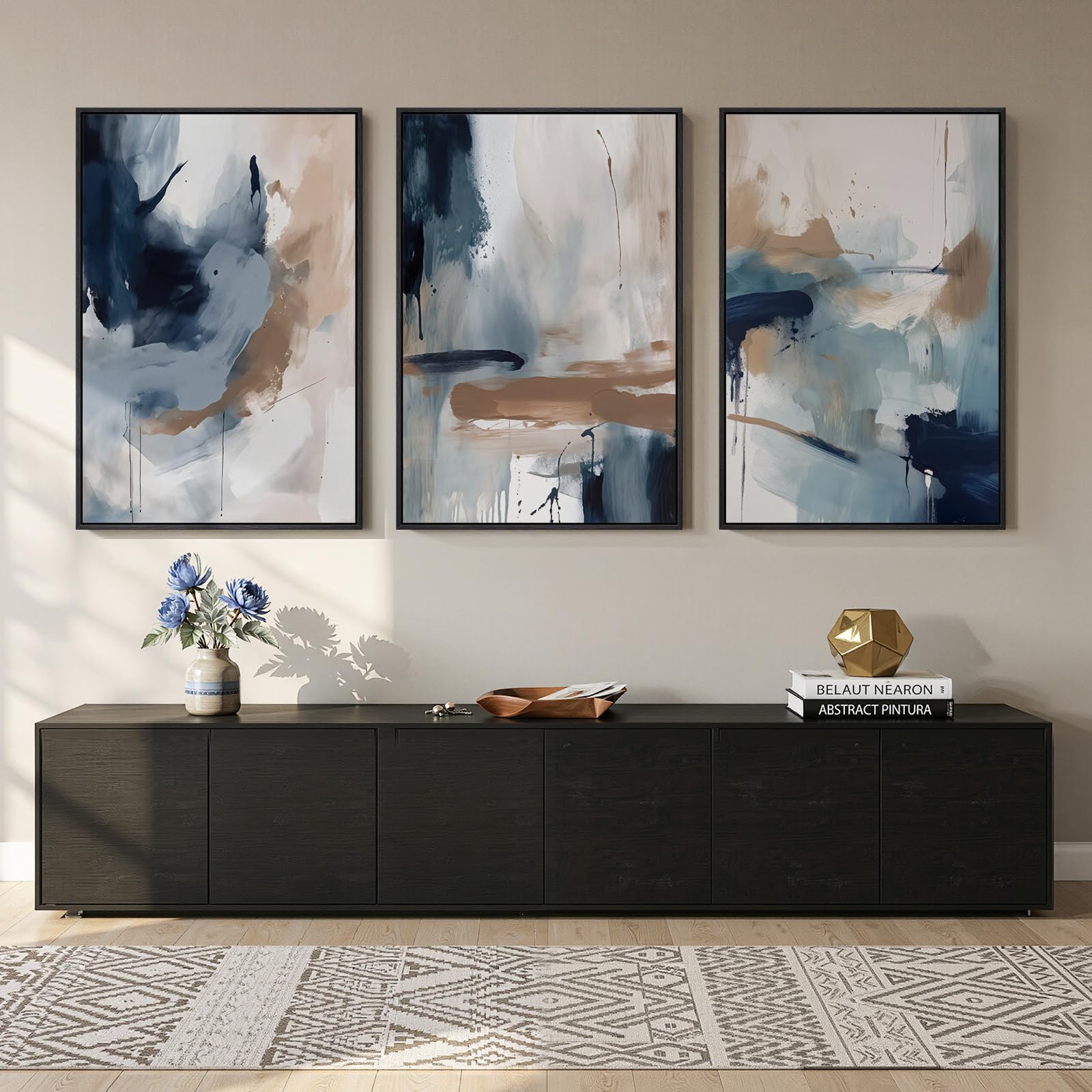 Large Framed Sage Green Abstract Landscape Wall Art for Living Room, 3 Piece Modern Canvas Prints Paintings Artwork for Walls, Nature Rustic Pictures Wall Decor for Bedroom Farmhouse Office 24x36 In