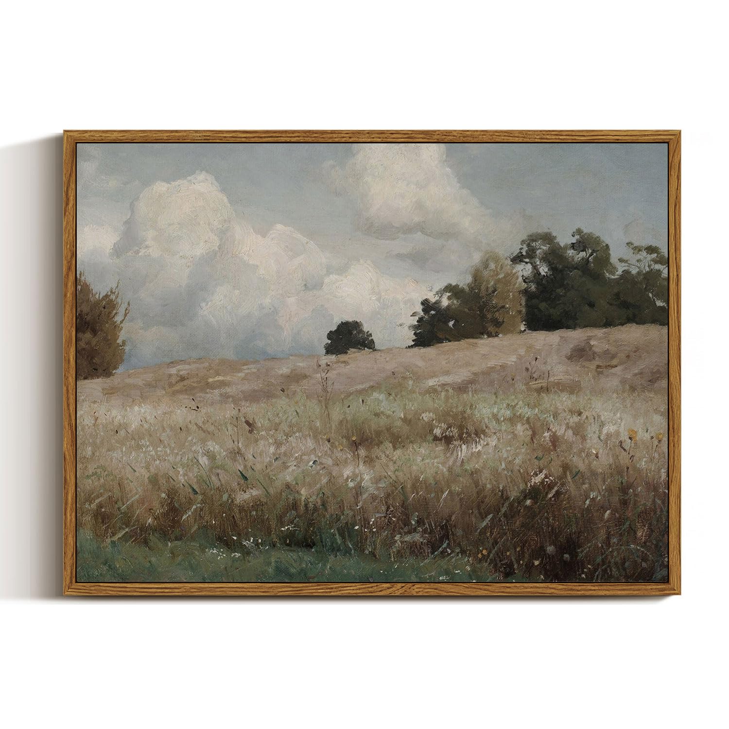InSimSea Framed Canvas Wall Art Vintage Decor, Landscape Wall Art, Meadow with Flowers Art, Modern Farmhouse Decor, Cottagecore Bedroom Bathroom Office Decorations, 24"x36"