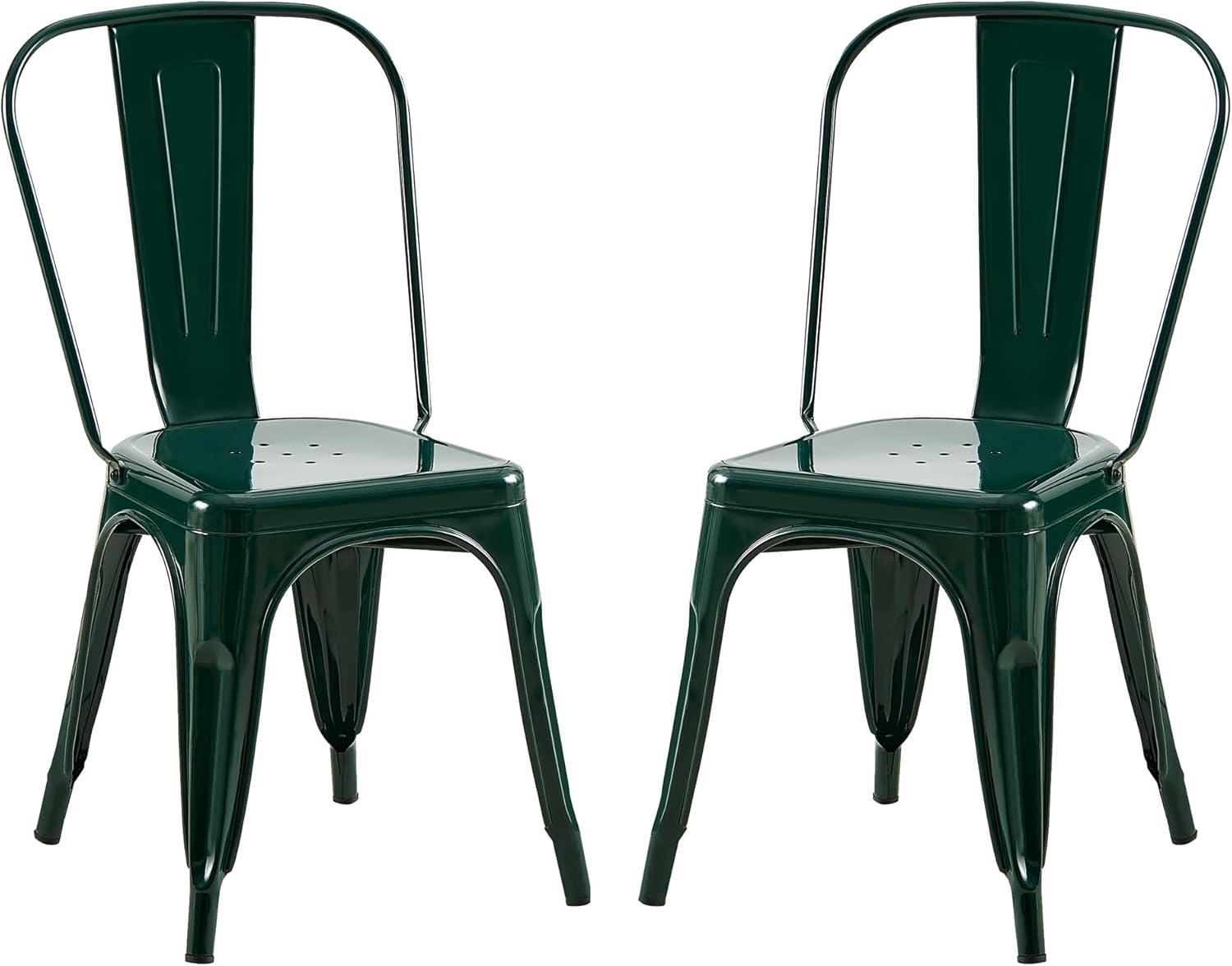 AC Pacific 18 Inch Seat Height Industrial Metal Dining Chairs, Stackable Kitchen or Bar Seat, Durable Modern Design, Versatile Accent Furniture, Set of 2, Dark Green
