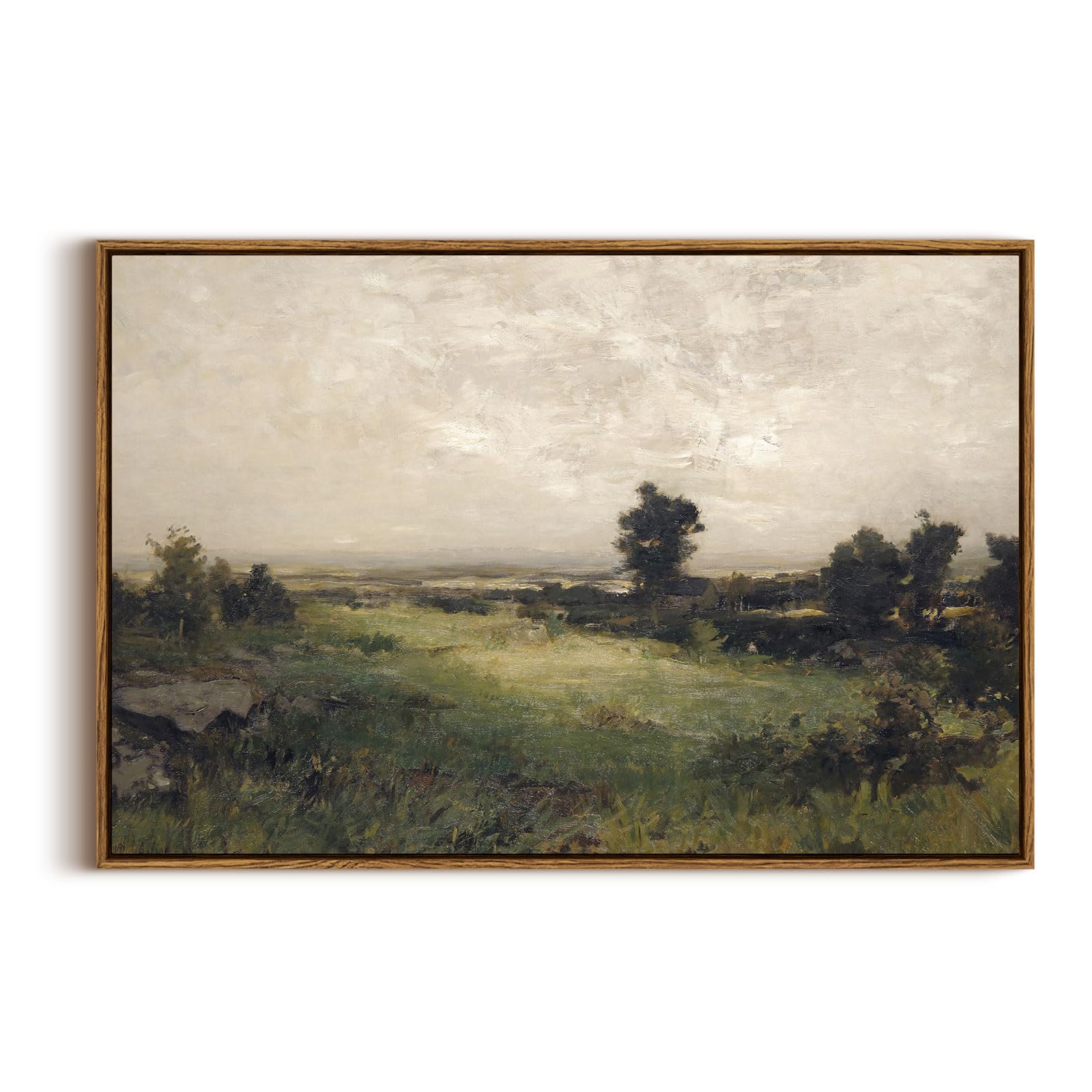 InSimSea Framed Canvas Wall Art Vintage Decor, Landscape Wall Art, Meadow with Flowers Art, Modern Farmhouse Decor, Cottagecore Bedroom Bathroom Office Decorations, 24"x36"