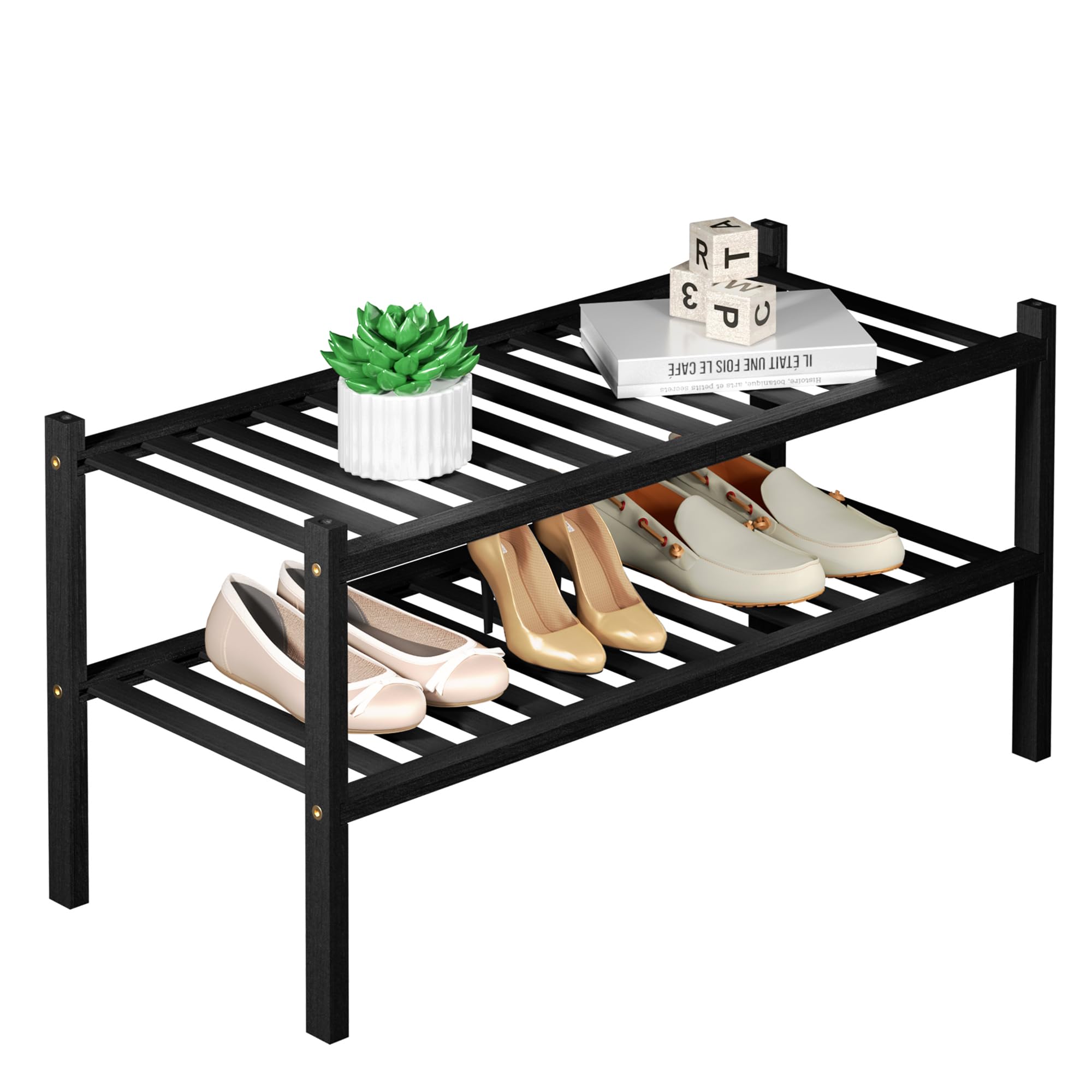 ROMGUAR CRAFT 3 Tier Bamboo Shoe Rack for Closet Free Standing Wood Shoe Shelf Storage Organizer for Entryway Small Space Stackable 27"x11"x20" (Natural)