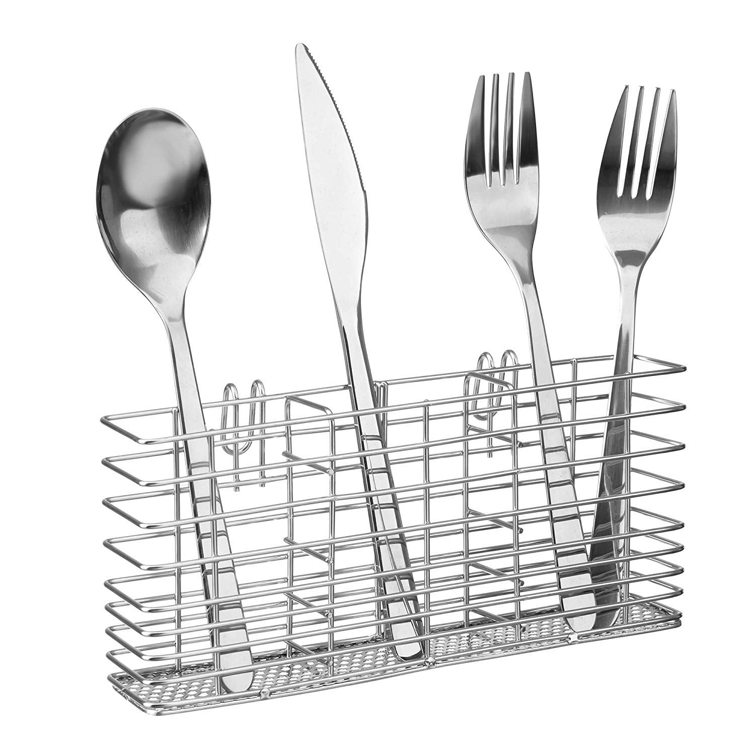 SANNO Stainless Steel Utensil Drying Rack Silverware Holder for Dish Rack, Hanging Cutlery Utensil Holder Silverware Organizer Stainless Steel Rack with Hooks