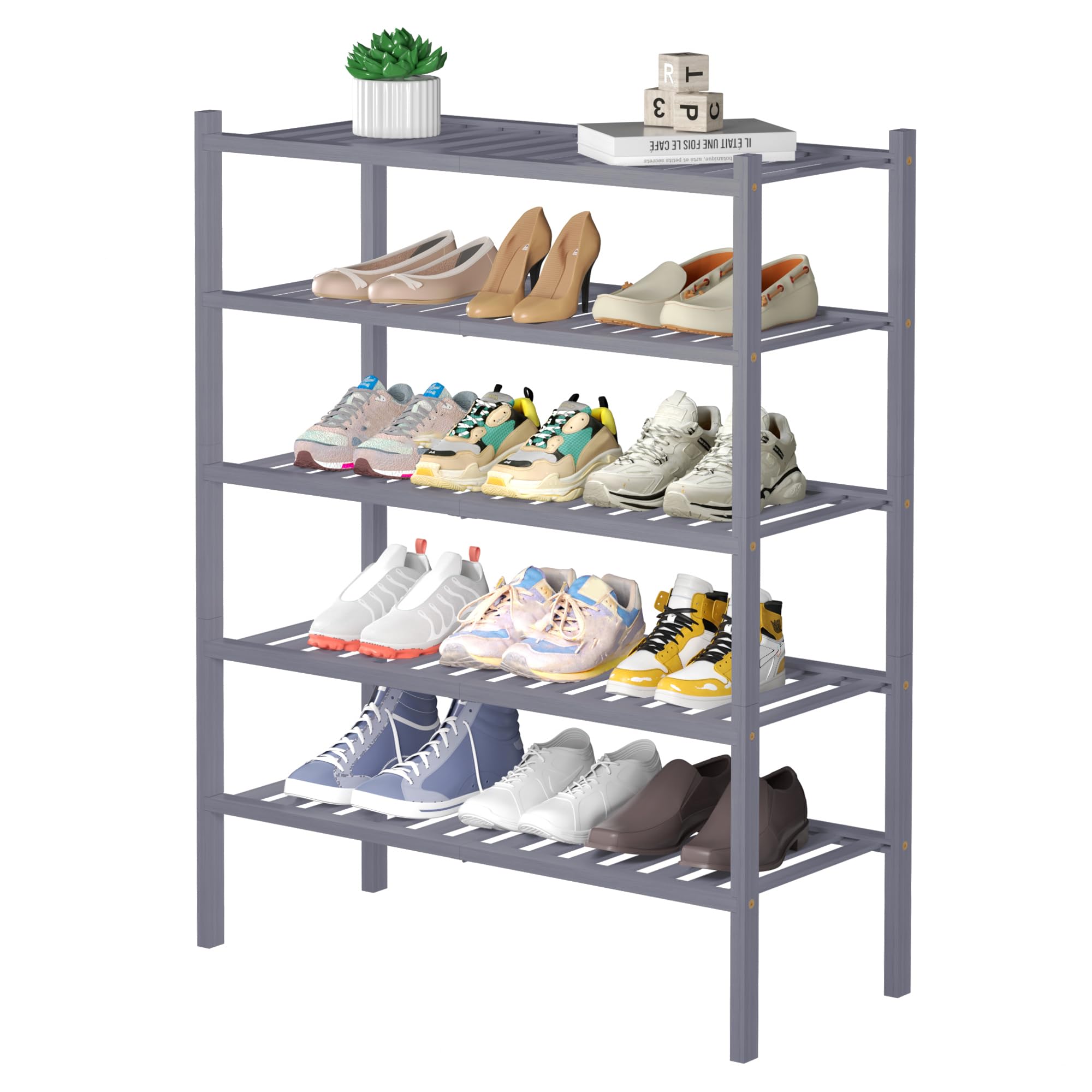 ROMGUAR CRAFT 3 Tier Bamboo Shoe Rack for Closet Free Standing Wood Shoe Shelf Storage Organizer for Entryway Small Space Stackable 27"x11"x20" (Natural)