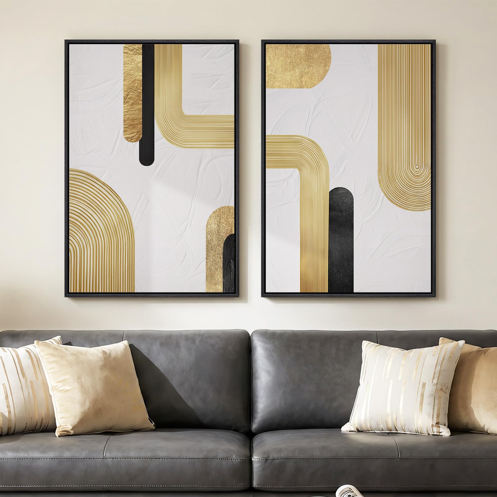 Framed Sage Green Abstract Wall Art for Living Room, Large Set of 2 Abstract Landscape Canvas Artwork for Walls, Minimalist Painting Print for Bedroom Dining Room Office Hallway Wall Decor, 24x36 Inch