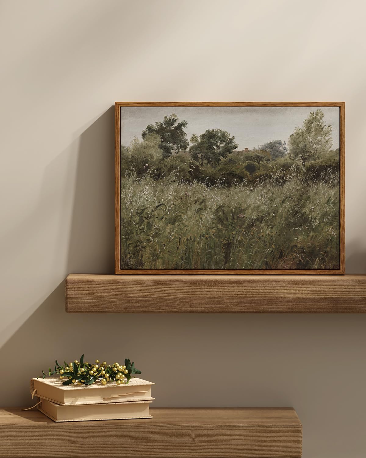 InSimSea Framed Canvas Wall Art Decor, Vintage Natue Landscape Art, Country Wilderness Painting Picture, Retro Decor for Bedroom Living Room, Office, Bathroom, Hallway, Room,12"x16"