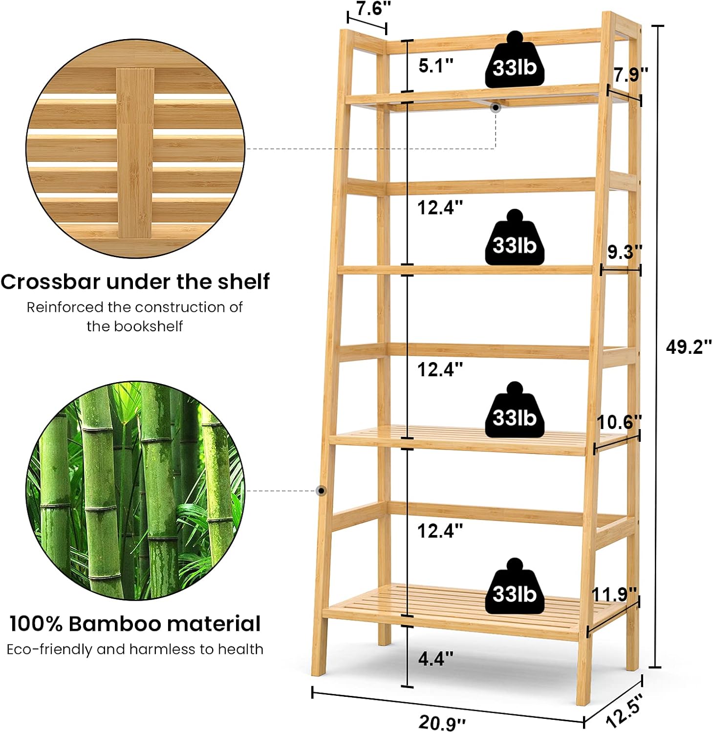 Homykic Ladder Shelf, 4-Tier Bamboo Ladder Bookshelf Small Bookcase, 49” Tall Open Display Shelves Wood Plant Stand Storage Rack for Living Room, Bathroom, Bedroom, Home Office