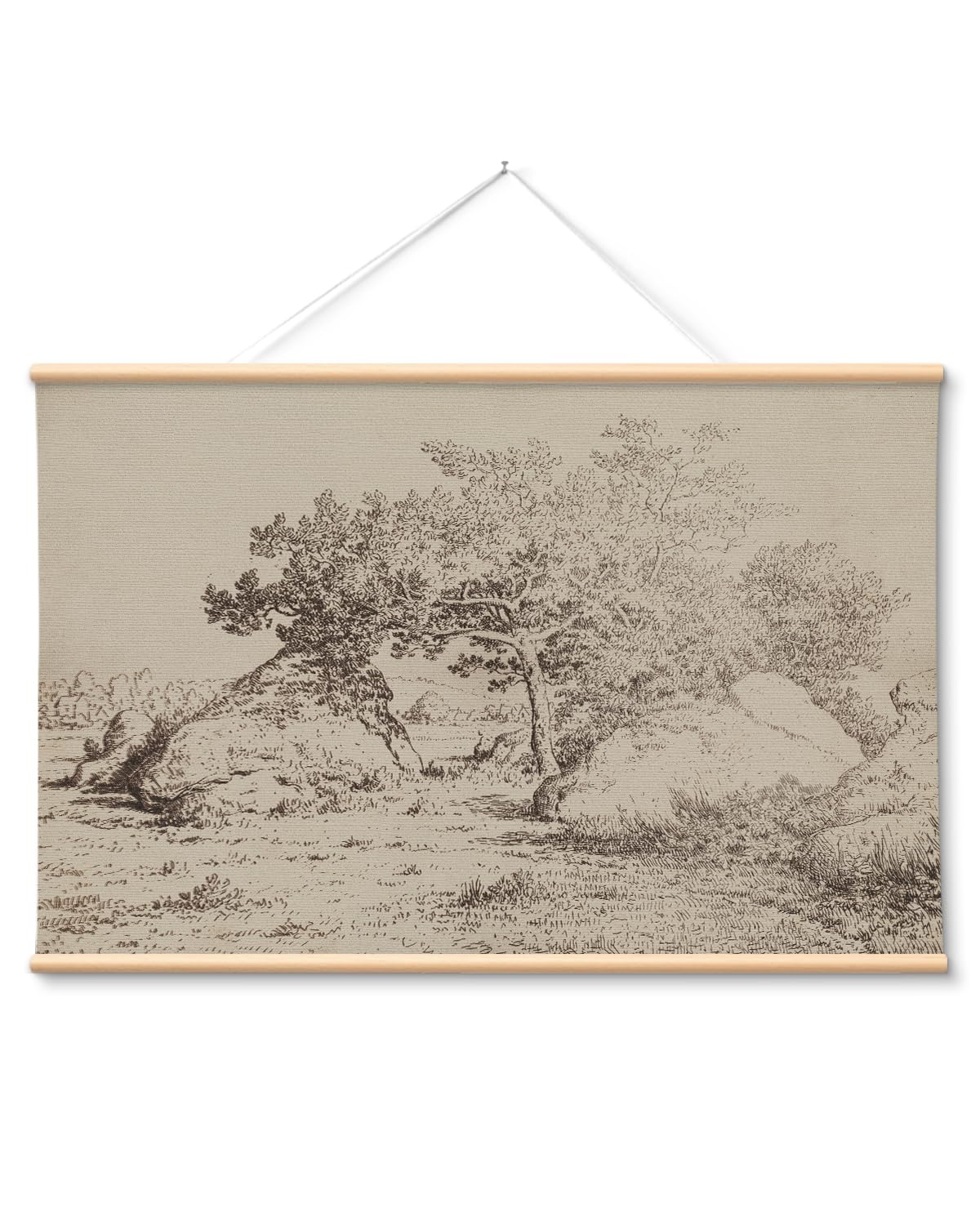 VIYYIEA Extra Large Size Canvas Wall Art, 36x54 Vintage Scroll Hanging Landscape Print, Rustic Watercolor Countryside Scene Wall Décor for Living Room, Bedroom, or Farmhouse
