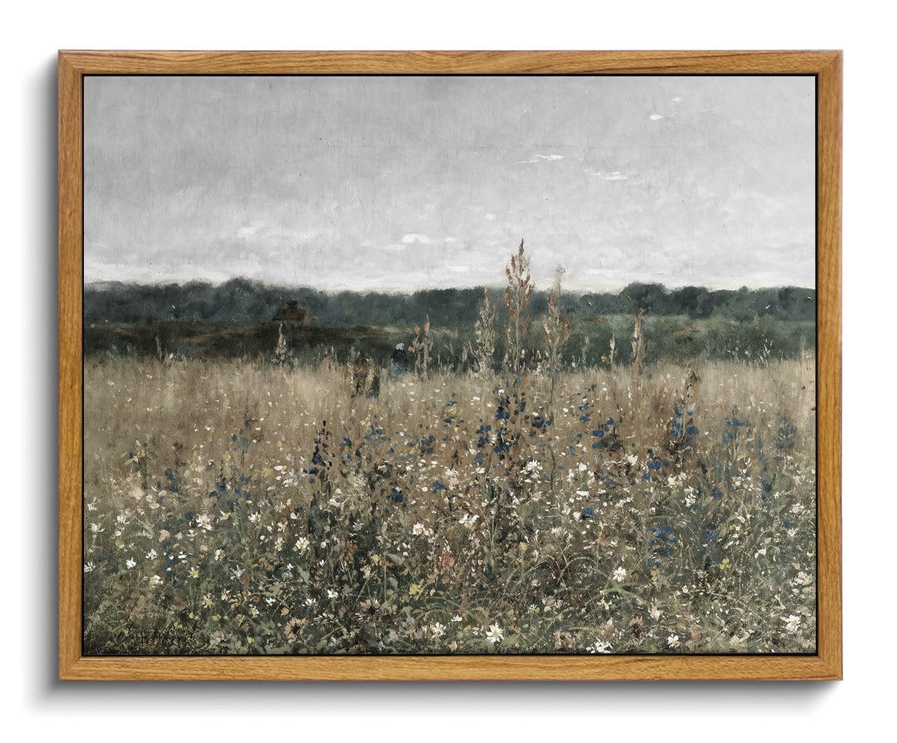 OIQArtOIQ Framed Canvas Wall Art,Vintage Decor,Landscape Nature Country Wildflower Paintings Farmhouse Pictures Modern Artwork Rustic Fall Flower Prints Cottagecore Office Living Room Bedroom Bathroom