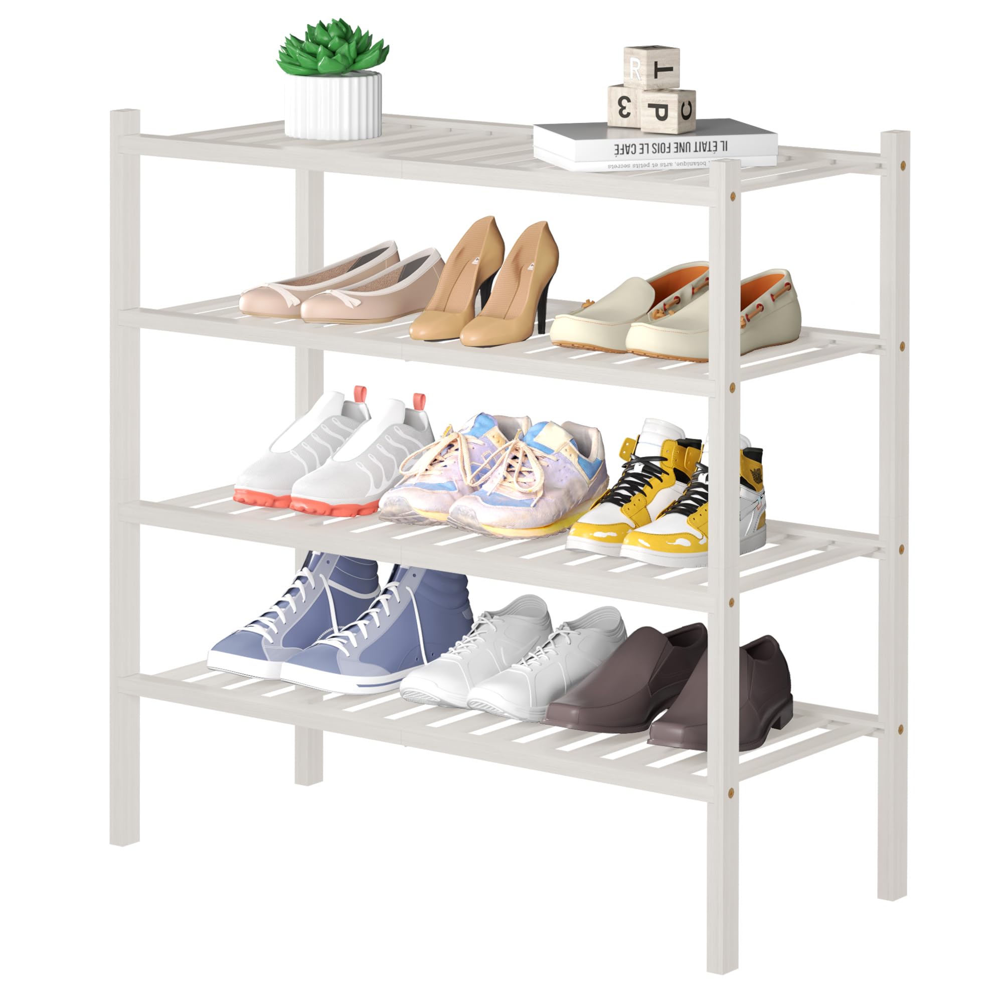 ROMGUAR CRAFT 3 Tier Bamboo Shoe Rack for Closet Free Standing Wood Shoe Shelf Storage Organizer for Entryway Small Space Stackable 27"x11"x20" (Natural)