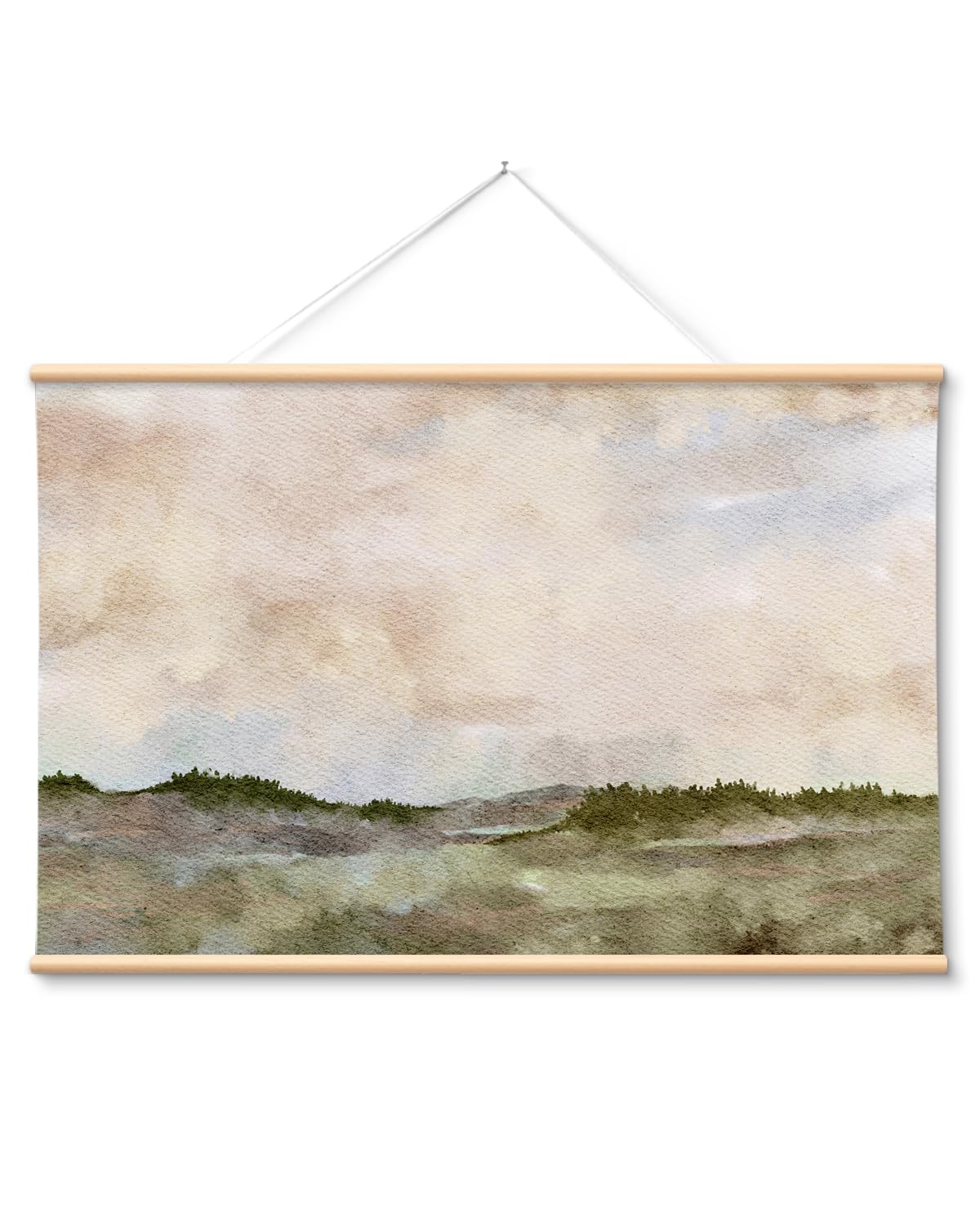 VIYYIEA Extra Large Size Canvas Wall Art, 36x54 Vintage Scroll Hanging Landscape Print, Rustic Watercolor Countryside Scene Wall Décor for Living Room, Bedroom, or Farmhouse