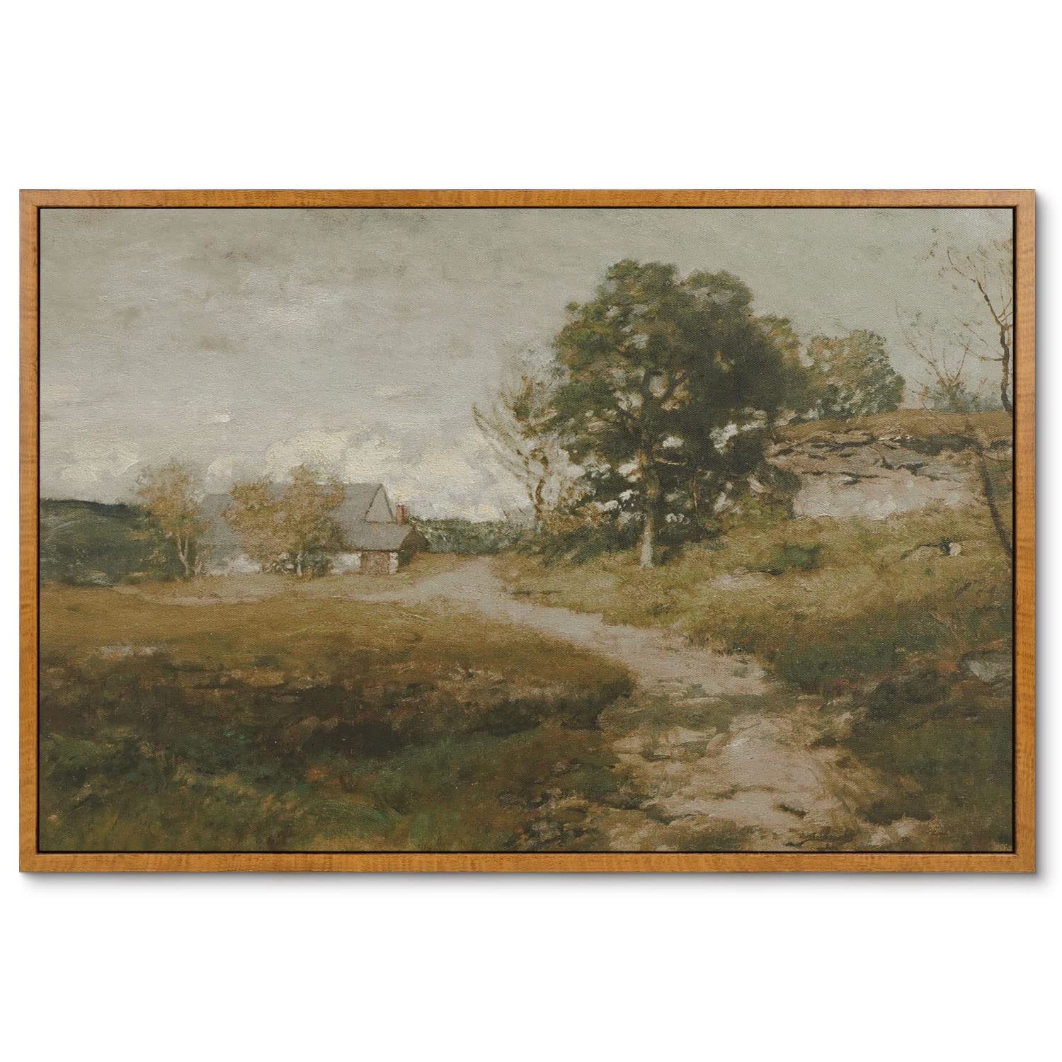 InSimSea Framed Canvas Wall Art Decor, Vintage Natue Landscape Art, Country Wilderness Painting Picture, Retro Decor for Bedroom Living Room, Office, Bathroom, Hallway, Room,12"x16"