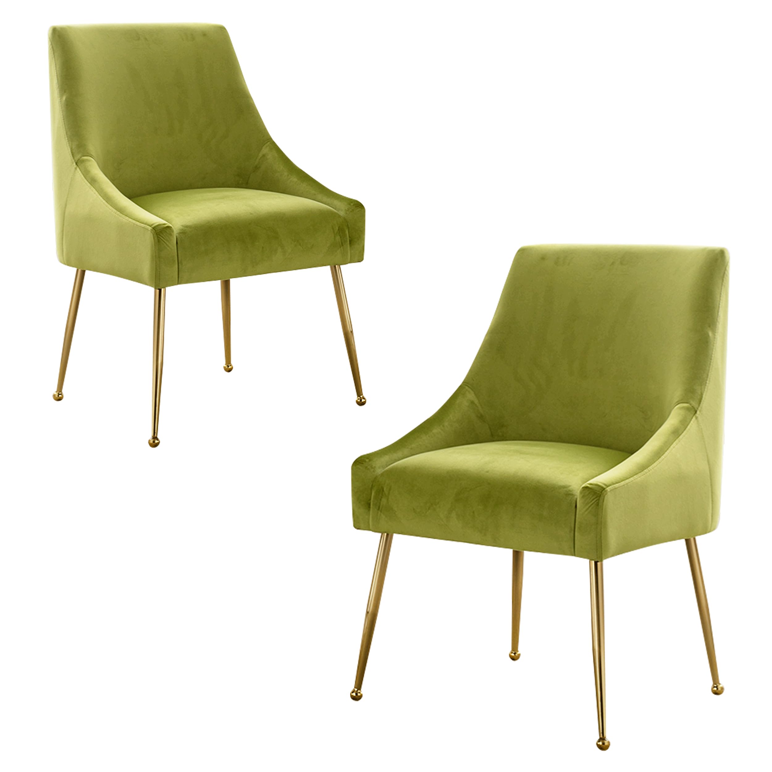 Modern Velvet Dining Chairs Set of 2, Contemporary Upholstered Furniture Collection with Polished Gold Metal Legs, Elegant Accent Chairs for Kitchen Living Room(Grey)
