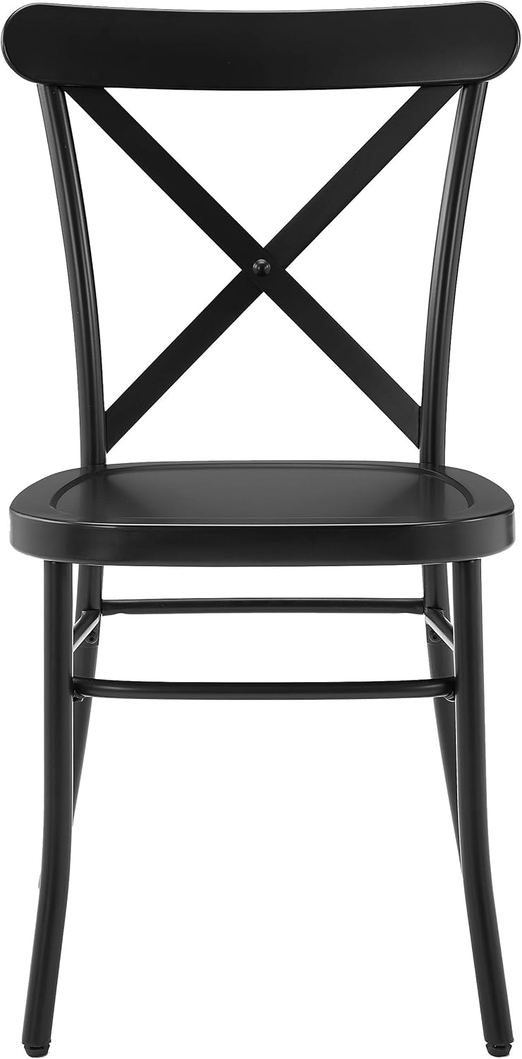 Crosley Furniture Camille Metal X Back Café Dining Chairs Set of 2, Matte Black