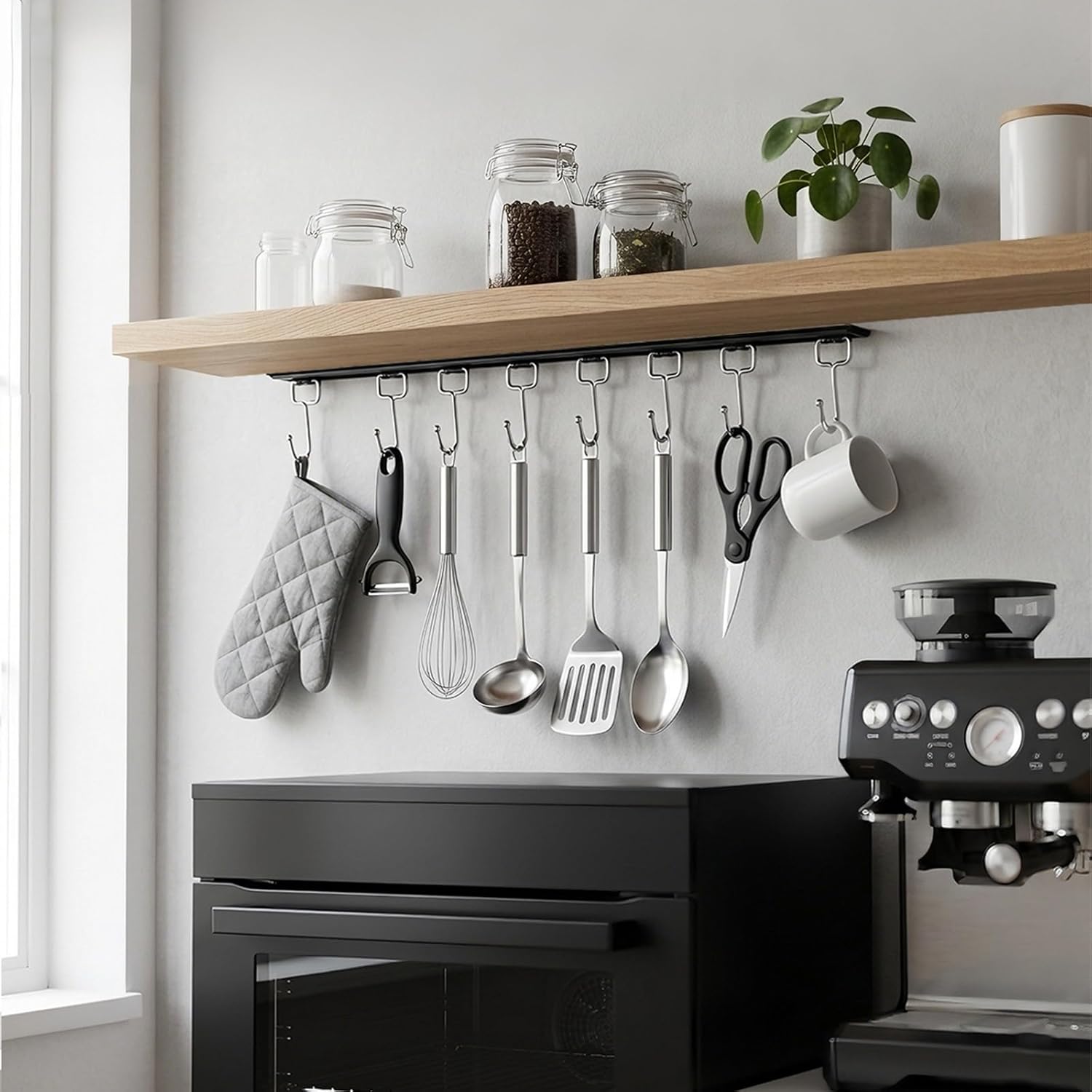 Cociat 2PCS Utensil Racks with 8 Hooks 17 Inch Kitchen Utensil Holders Hanging Utensil Rack Multifunctional (17 inch)