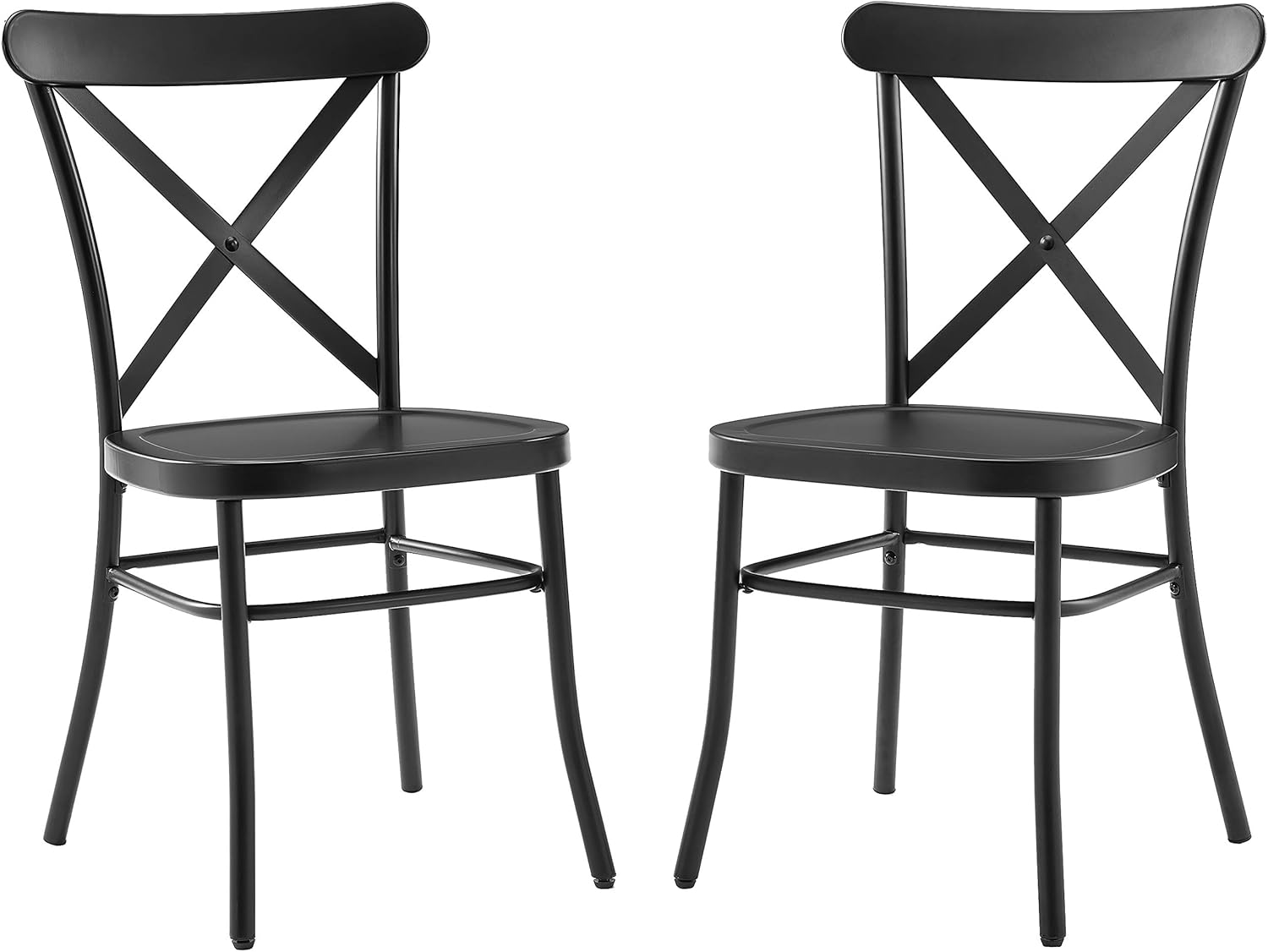Crosley Furniture Camille Metal X Back Café Dining Chairs Set of 2, Matte Black