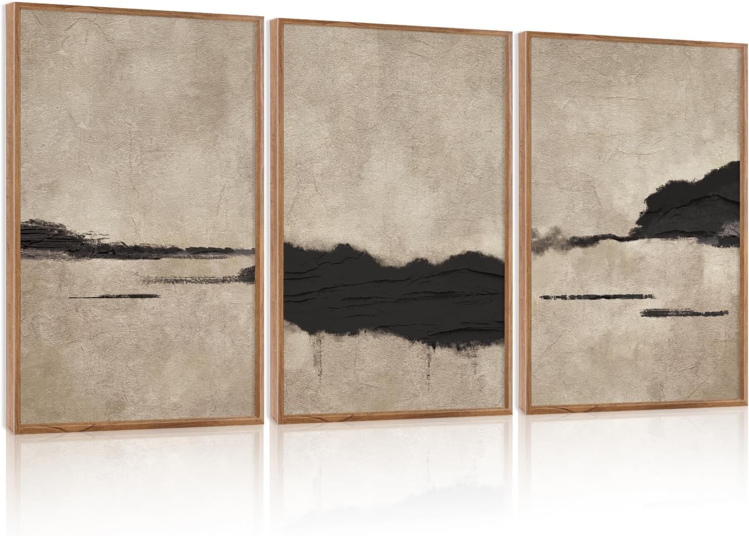 Abstract Natural Landscape Framed Canvas Wall Art Set, Watercolor Tan Green Beige Wall Decor, Minimalist Neutral Modern Scenery Artwork for Living Room, Bedroom,Farmhouse- 40"x20"x1