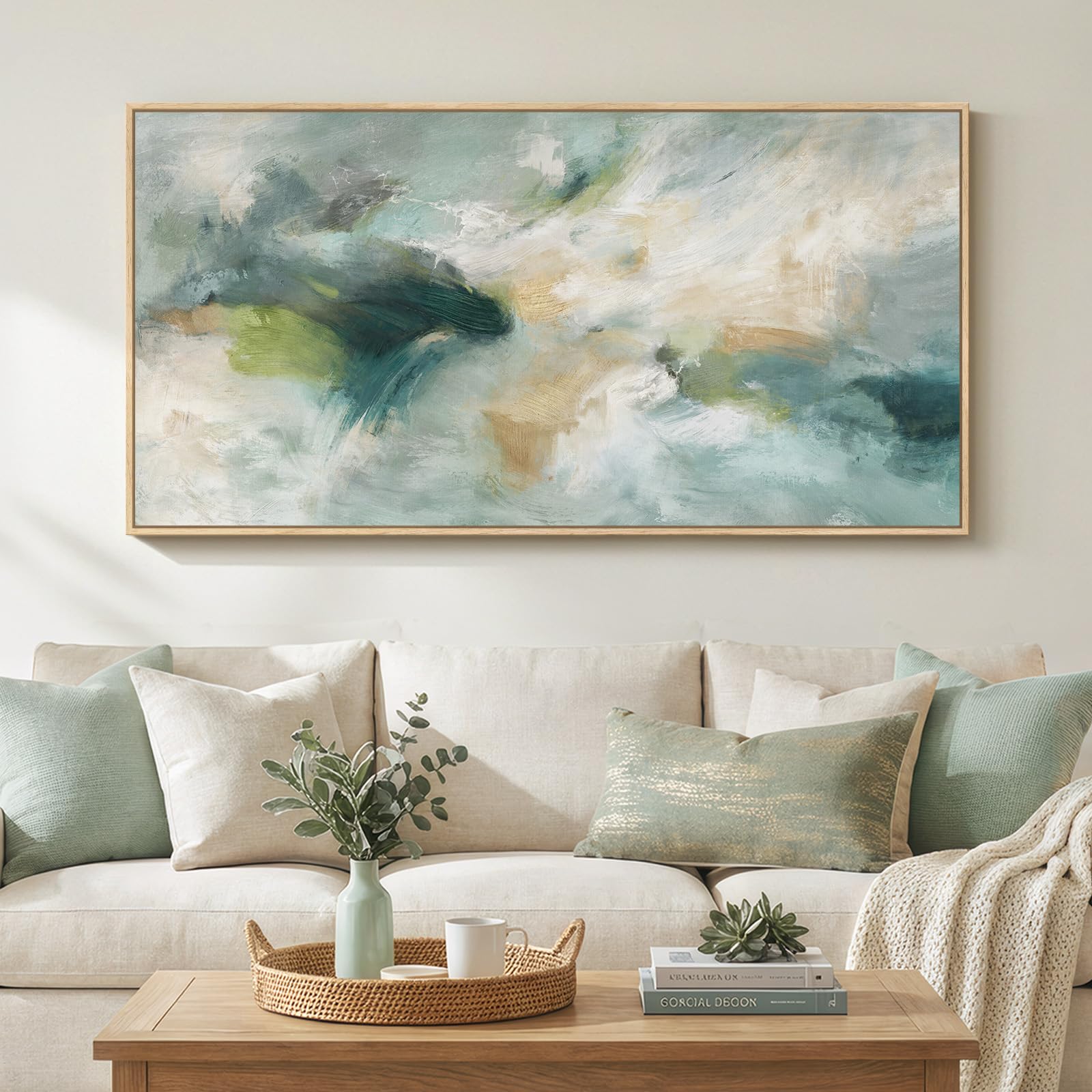 Large Framed Rustic Canvas Wall Art for Living Room, Brown Modern Abstract Landscape Prints Paintings Artwork for Walls, Horizontal Nature Pictures Wall Decor for Bedroom, Office, Farmhouse 30x60 In
