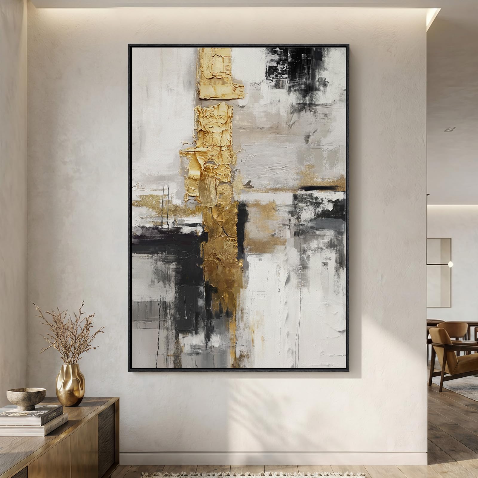Large Framed Rustic Canvas Wall Art for Living Room, Brown Modern Abstract Landscape Prints Paintings Artwork for Walls, Horizontal Nature Pictures Wall Decor for Bedroom, Office, Farmhouse 30x60 In