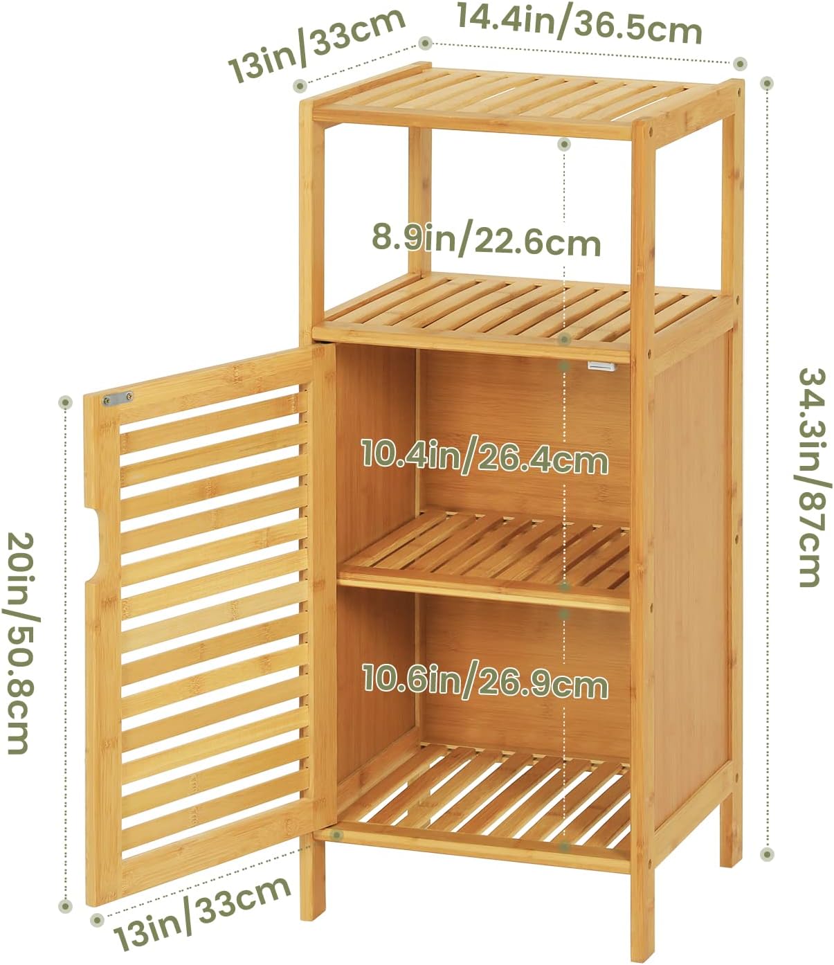 VIAGDO Bamboo Cabinet, Bathroom Storage Cabinet with Single Door and Shelf, Freestanding Bathroom Cabinet, Kitchen Cupboard, Sofa Side Table for Living Room/Hallway/Kitchen