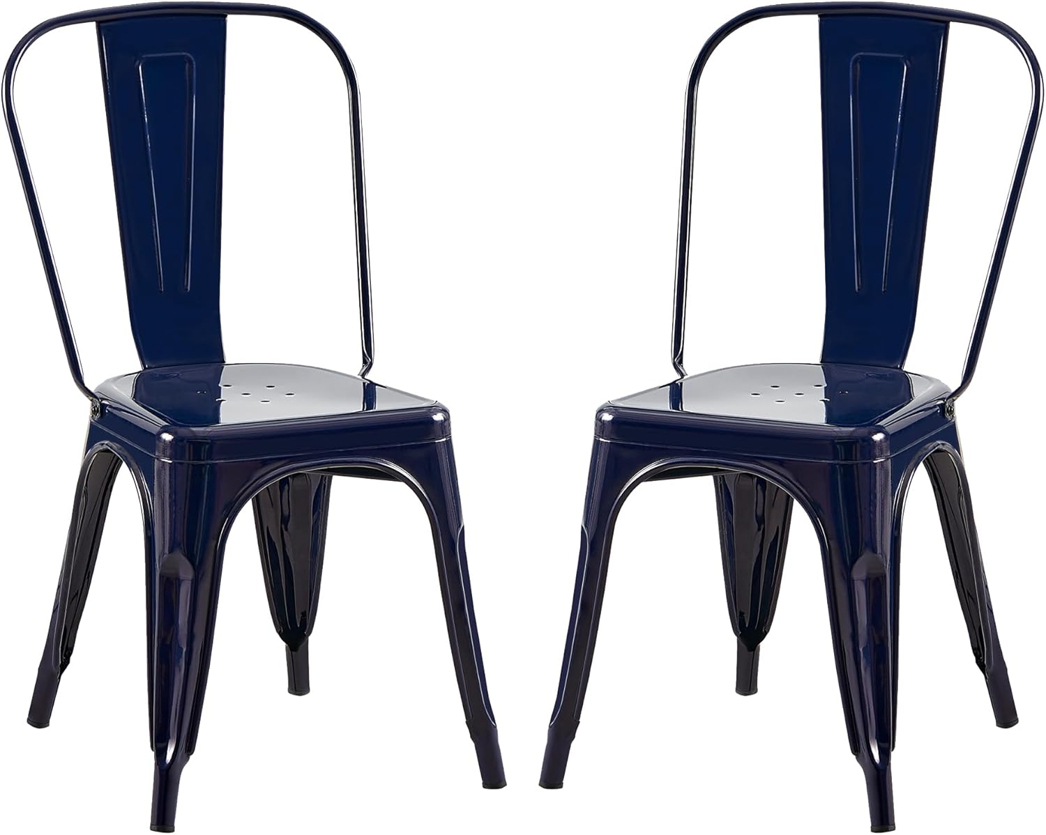 AC Pacific 18 Inch Seat Height Industrial Metal Dining Chairs, Stackable Kitchen or Bar Seat, Durable Modern Design, Versatile Accent Furniture, Set of 2, Dark Blue