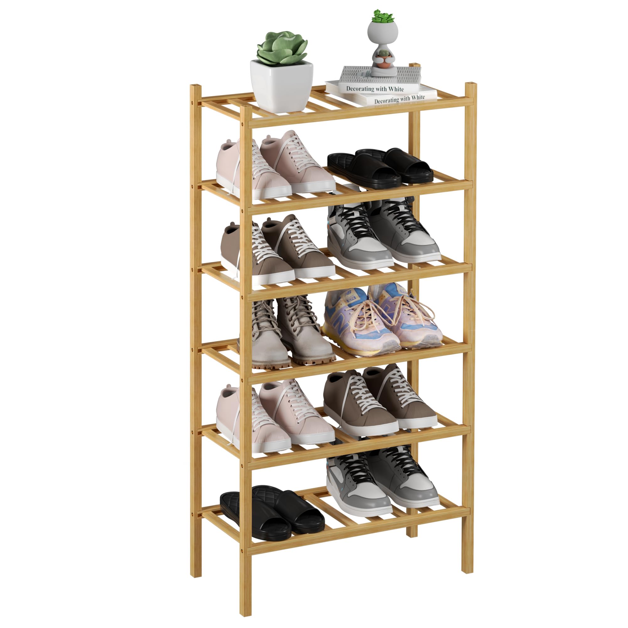 ROMGUAR CRAFT 3 Tier Bamboo Shoe Rack for Closet Free Standing Wood Shoe Shelf Storage Organizer for Entryway Small Space Stackable 27"x11"x20" (Natural)