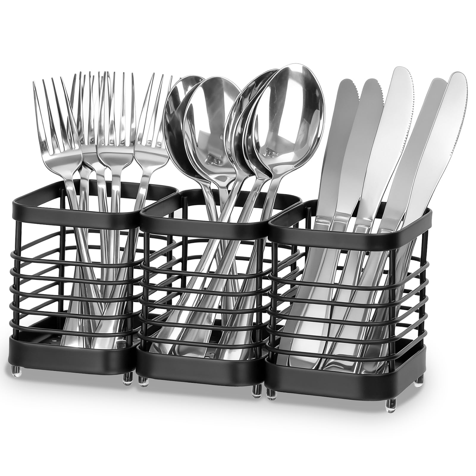 Utensil Holder, Stainless Steel Utensil Drying Rack for Kitchen Counter, Silverware Cutlery Flatware Holder Forks, Knives, Spoons, Chopsticks Organizer (Silver)