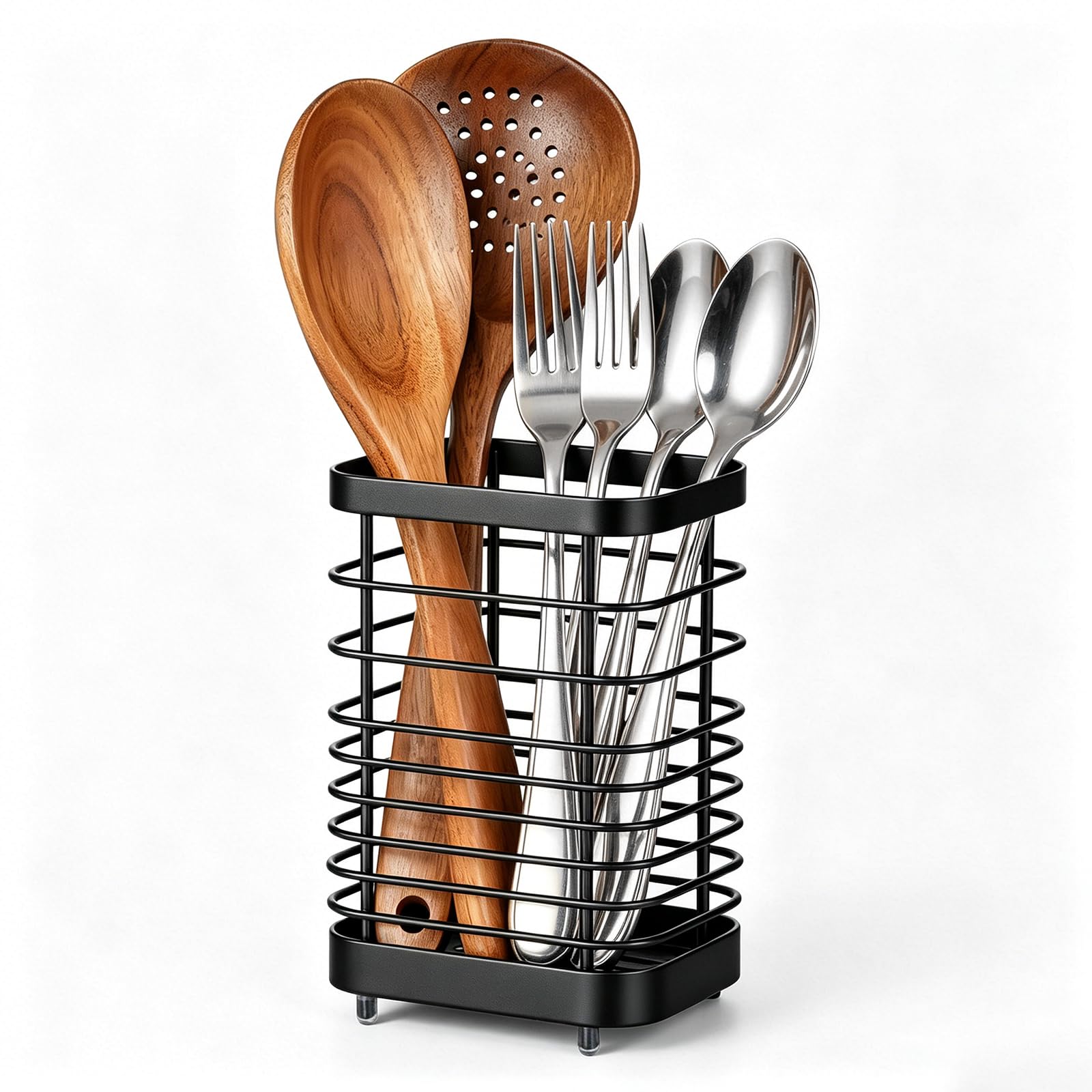 Utensil Holder, Stainless Steel Utensil Drying Rack for Kitchen Counter, Silverware Cutlery Flatware Holder Forks, Knives, Spoons, Chopsticks Organizer (Silver)