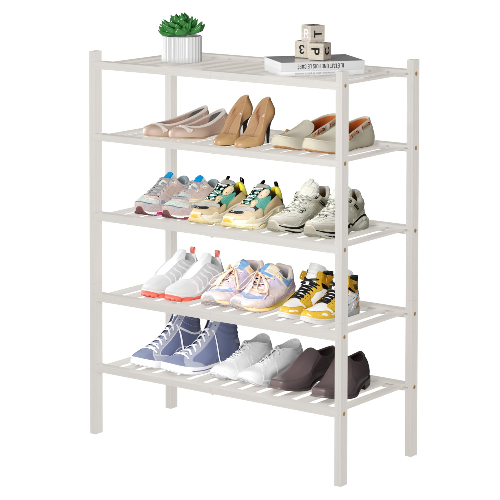 ROMGUAR CRAFT 3 Tier Bamboo Shoe Rack for Closet Free Standing Wood Shoe Shelf Storage Organizer for Entryway Small Space Stackable 27"x11"x20" (Natural)