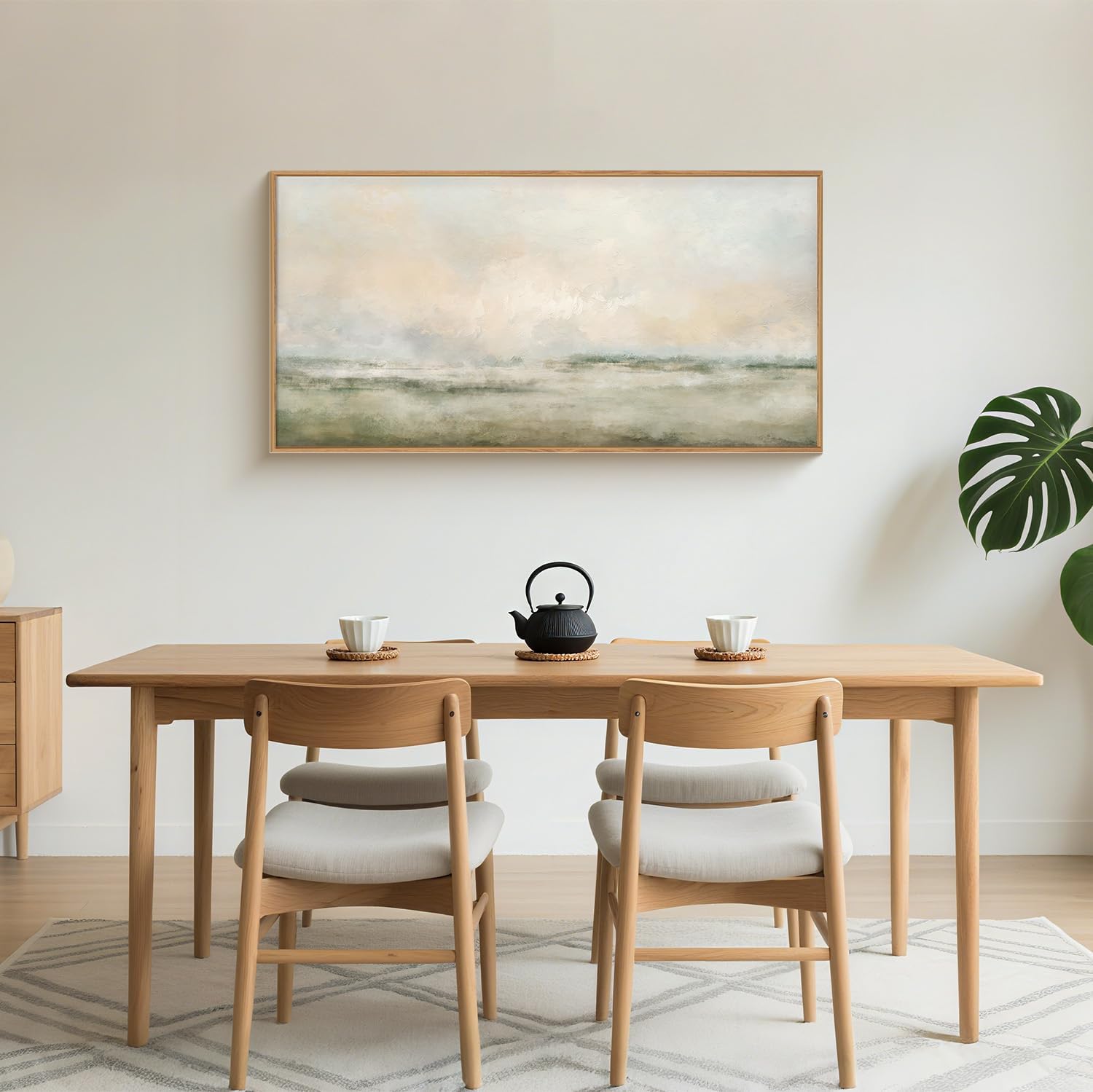 Abstract Natural Landscape Framed Canvas Wall Art Set, Watercolor Tan Green Beige Wall Decor, Minimalist Neutral Modern Scenery Artwork for Living Room, Bedroom,Farmhouse- 40"x20"x1