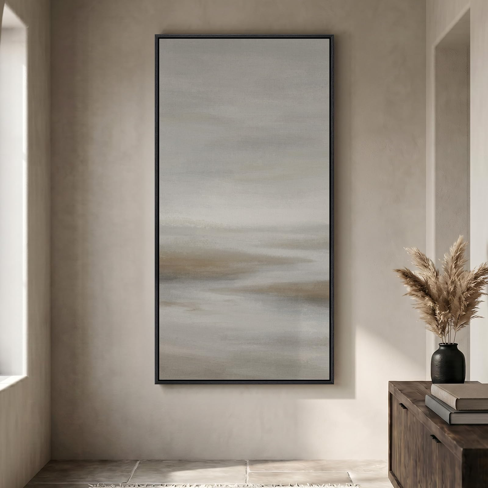 Large Framed Rustic Canvas Wall Art for Living Room, Brown Modern Abstract Landscape Prints Paintings Artwork for Walls, Horizontal Nature Pictures Wall Decor for Bedroom, Office, Farmhouse 30x60 In