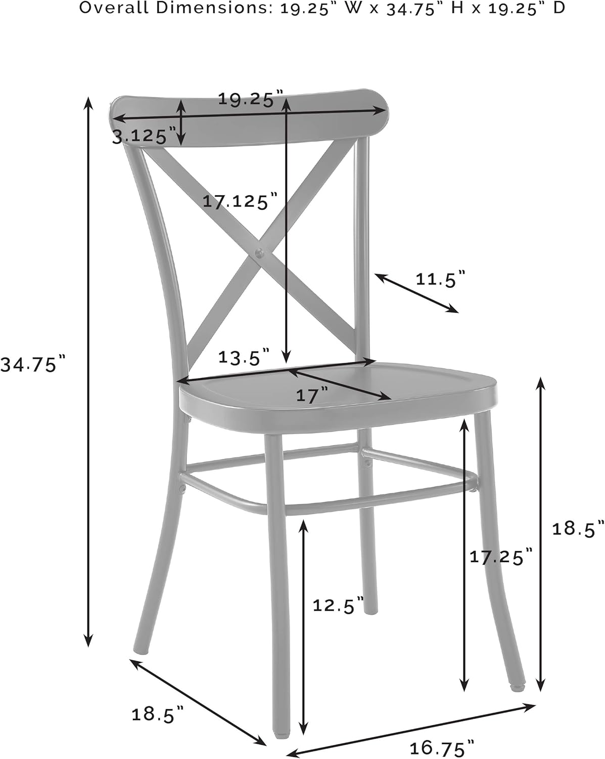 Crosley Furniture Camille Metal X Back Café Dining Chairs Set of 2, Matte Black
