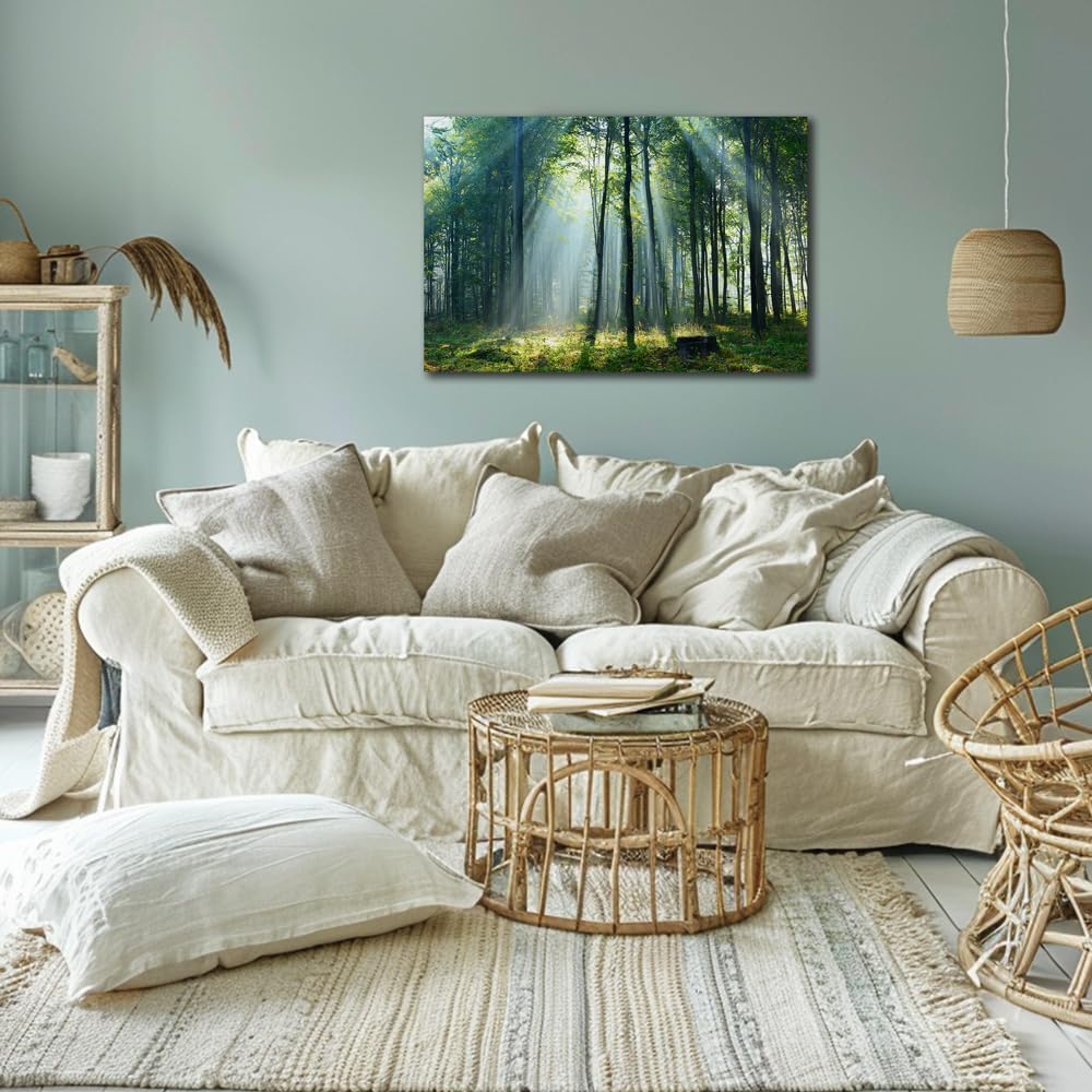Nature Wall Art Green Forest Canvas Pictures Scenery Wall Art with Sunshine Photo Modern Tree Landscape Art Prints Decor Beautiful Mountain Artwork for Living Room Bedroom Kitchen Home Office Decorations 24x36inch