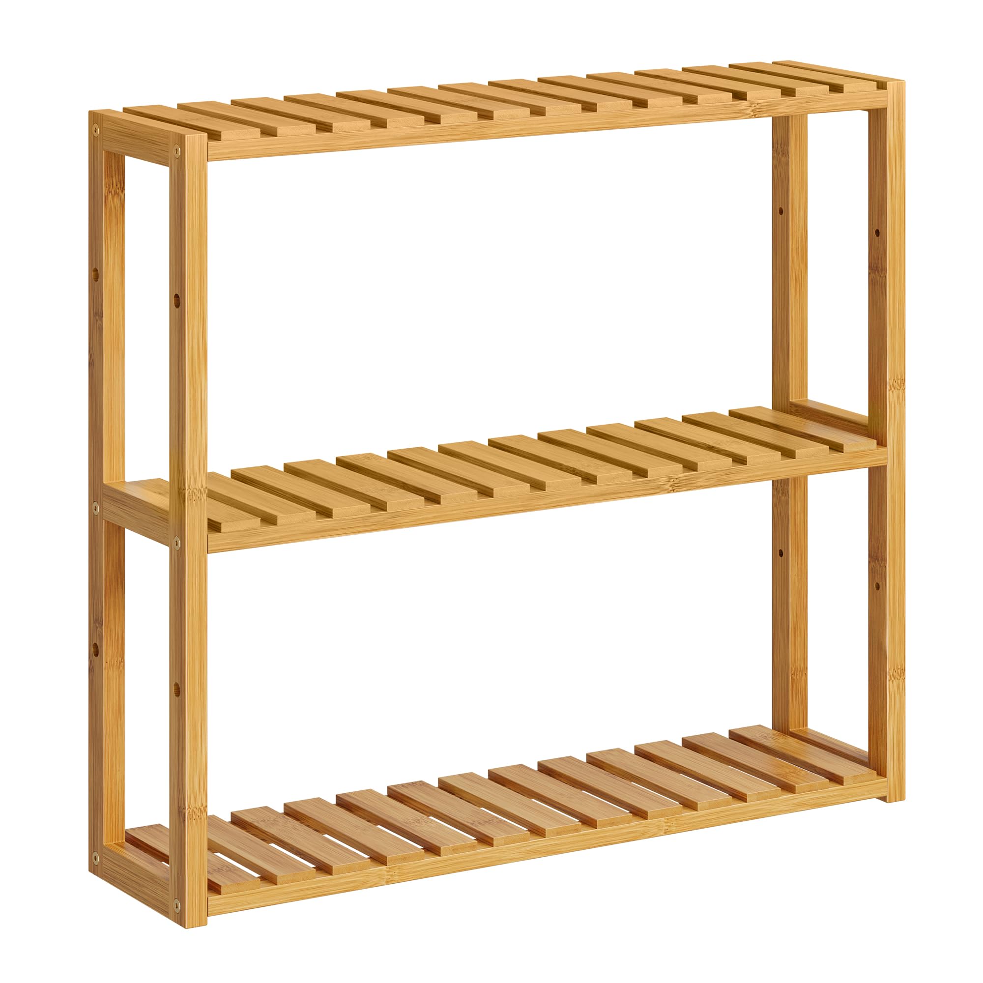 SONGMICS Bamboo Bathroom Storage Floor Cabinet, 4 Tiers Multifunctional Floor Shelving Unit, Free Standing Tower Corner Rack, Natural UBCB50Y