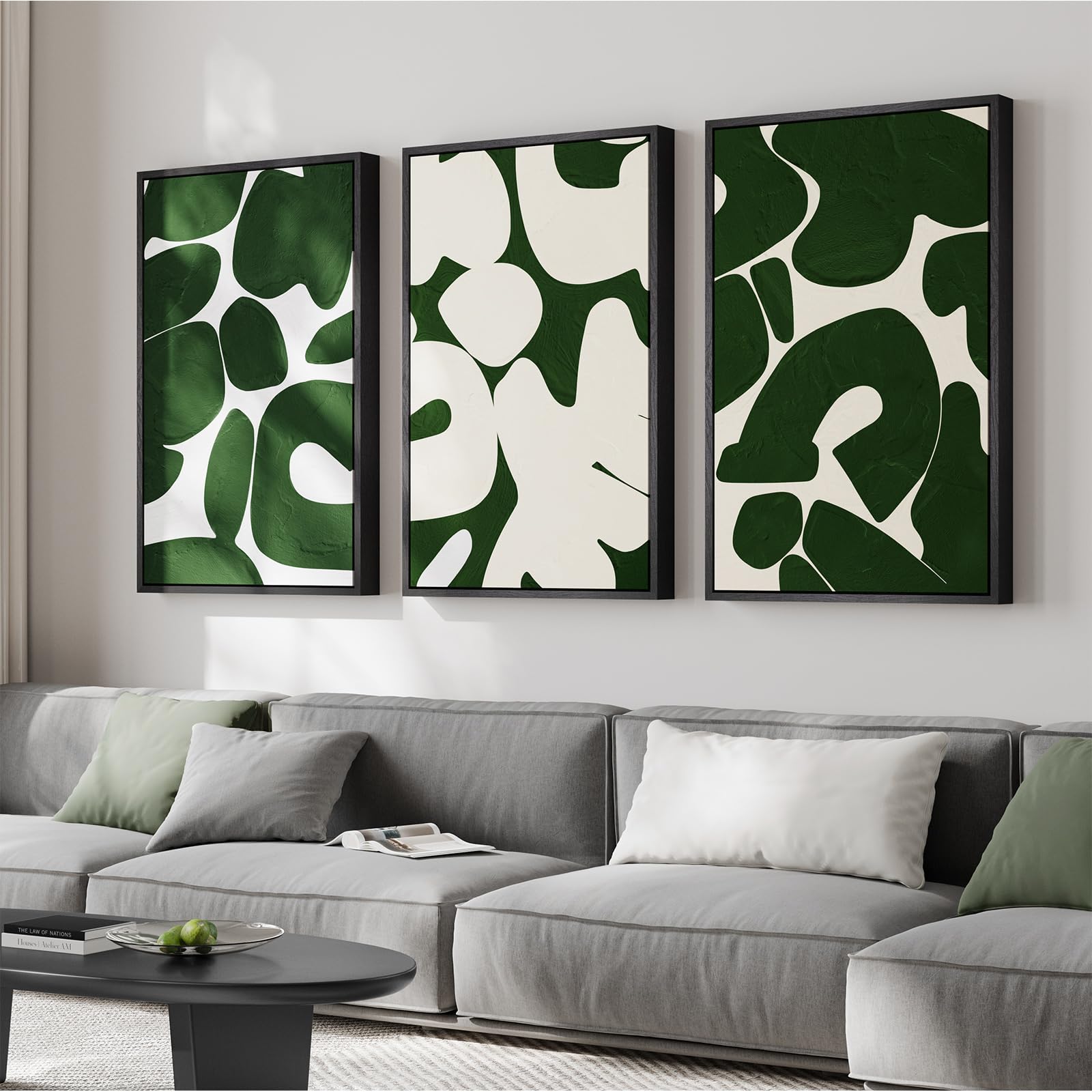 Large Framed Sage Green Abstract Landscape Wall Art for Living Room, 3 Piece Modern Canvas Prints Paintings Artwork for Walls, Nature Rustic Pictures Wall Decor for Bedroom Farmhouse Office 24x36 In