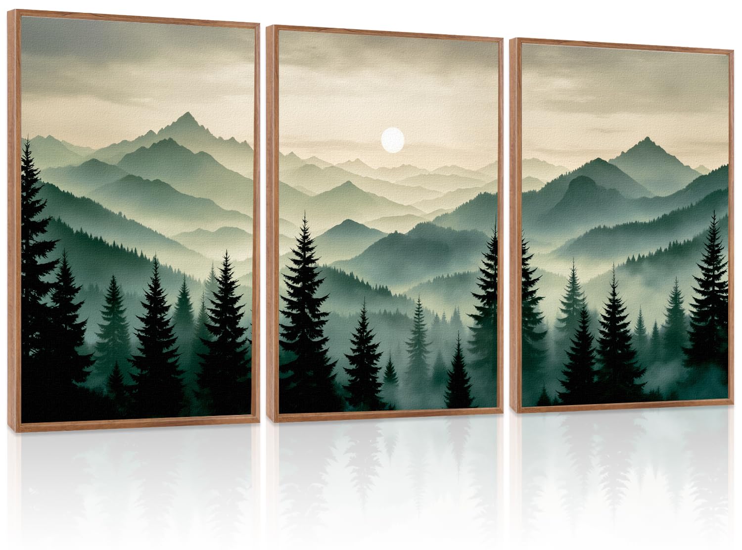LHIUEM Abstract Mountain Brown Framed Canvas Wall Art,Neutral Watercolor Landscape Wall Decor,Minimalist Grey Beige Lake Artwork for Living Room,Bedroom,Dining Room,Office -20"x40"x1