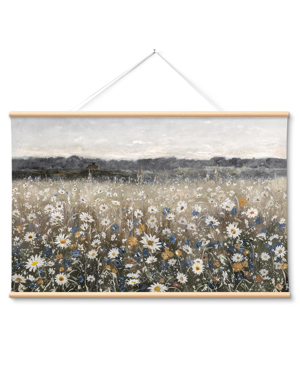 VIYYIEA Extra Large Size Canvas Wall Art, 36x54 Vintage Scroll Hanging Landscape Print, Rustic Watercolor Countryside Scene Wall Décor for Living Room, Bedroom, or Farmhouse