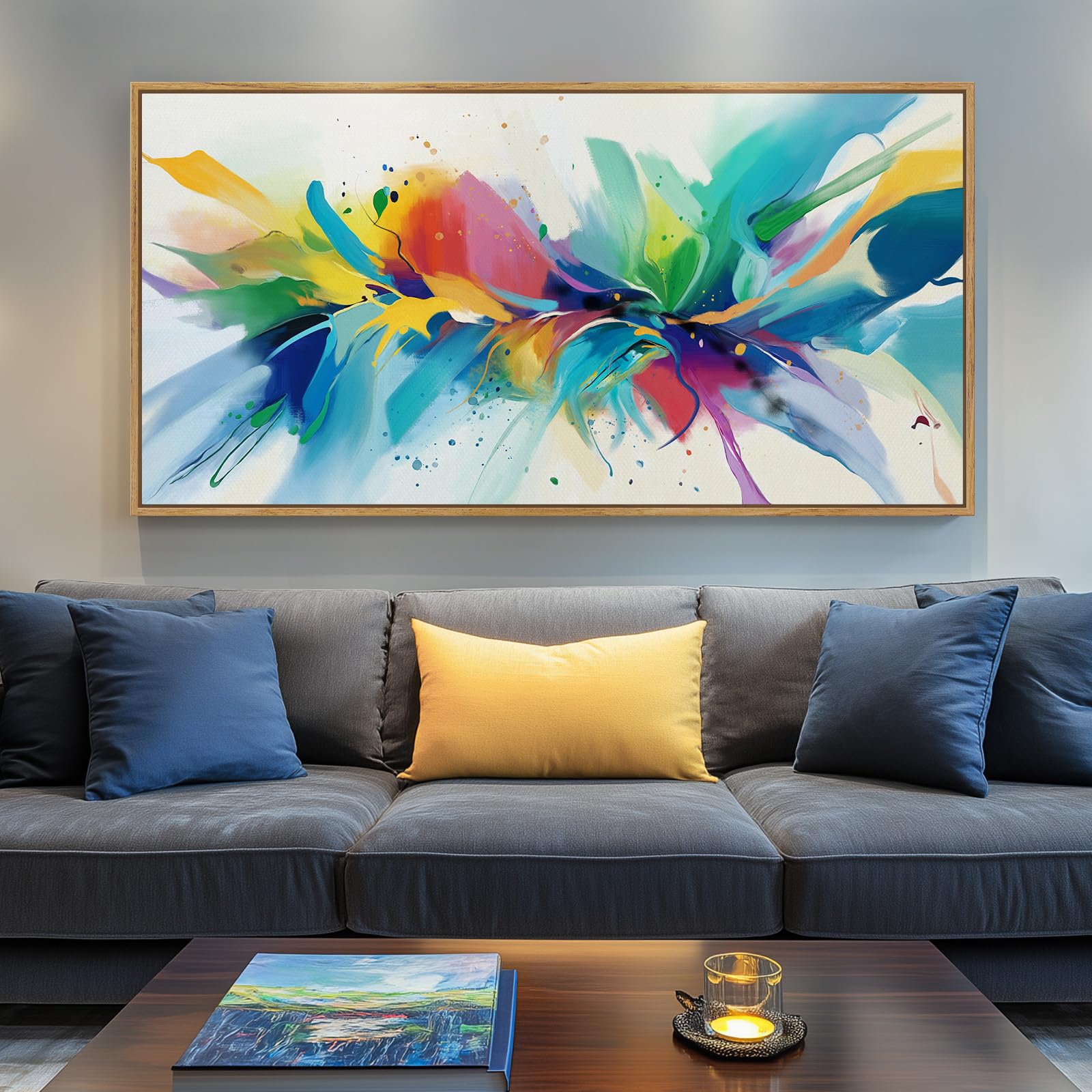 Large Framed Rustic Canvas Wall Art for Living Room, Brown Modern Abstract Landscape Prints Paintings Artwork for Walls, Horizontal Nature Pictures Wall Decor for Bedroom, Office, Farmhouse 30x60 In
