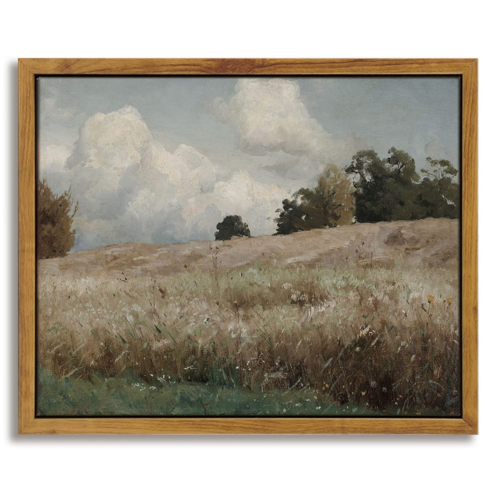 InSimSea Framed Canvas Wall Art Vintage Decor, Landscape Wall Art, Meadow with Flowers Art, Modern Farmhouse Decor, Cottagecore Bedroom Bathroom Office Decorations, 24"x36"