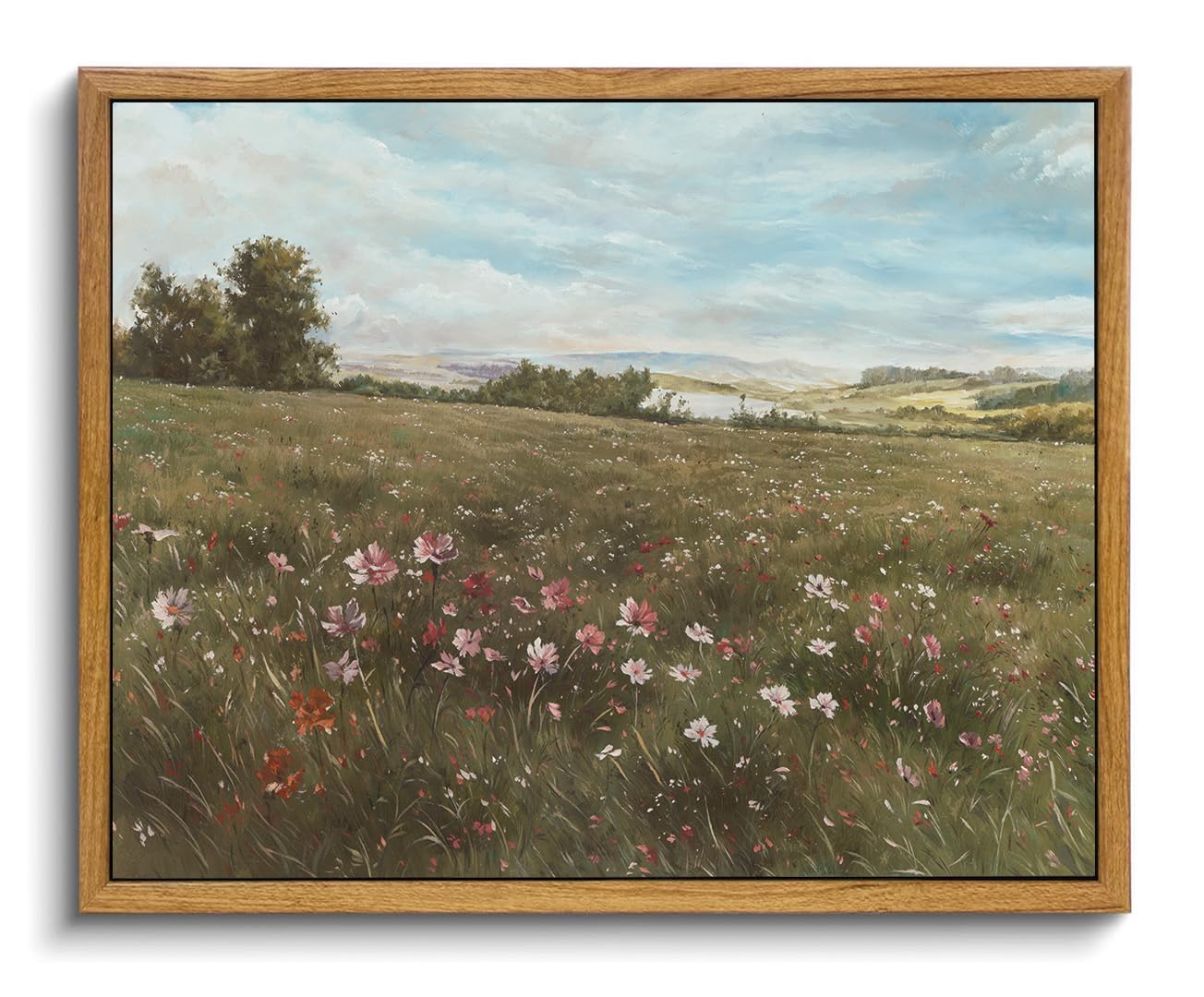 OIQArtOIQ Framed Canvas Wall Art,Vintage Decor,Landscape Nature Country Wildflower Paintings Farmhouse Pictures Modern Artwork Rustic Fall Flower Prints Cottagecore Office Living Room Bedroom Bathroom